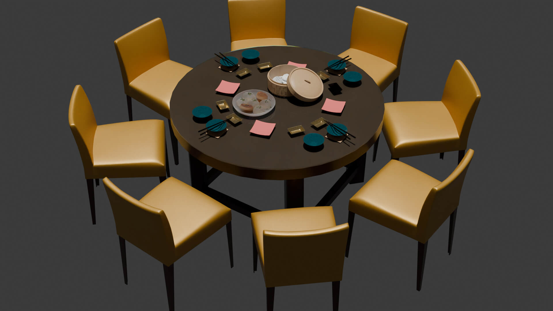 Chinese Dim Sum Table Set 3D Model 3D Model