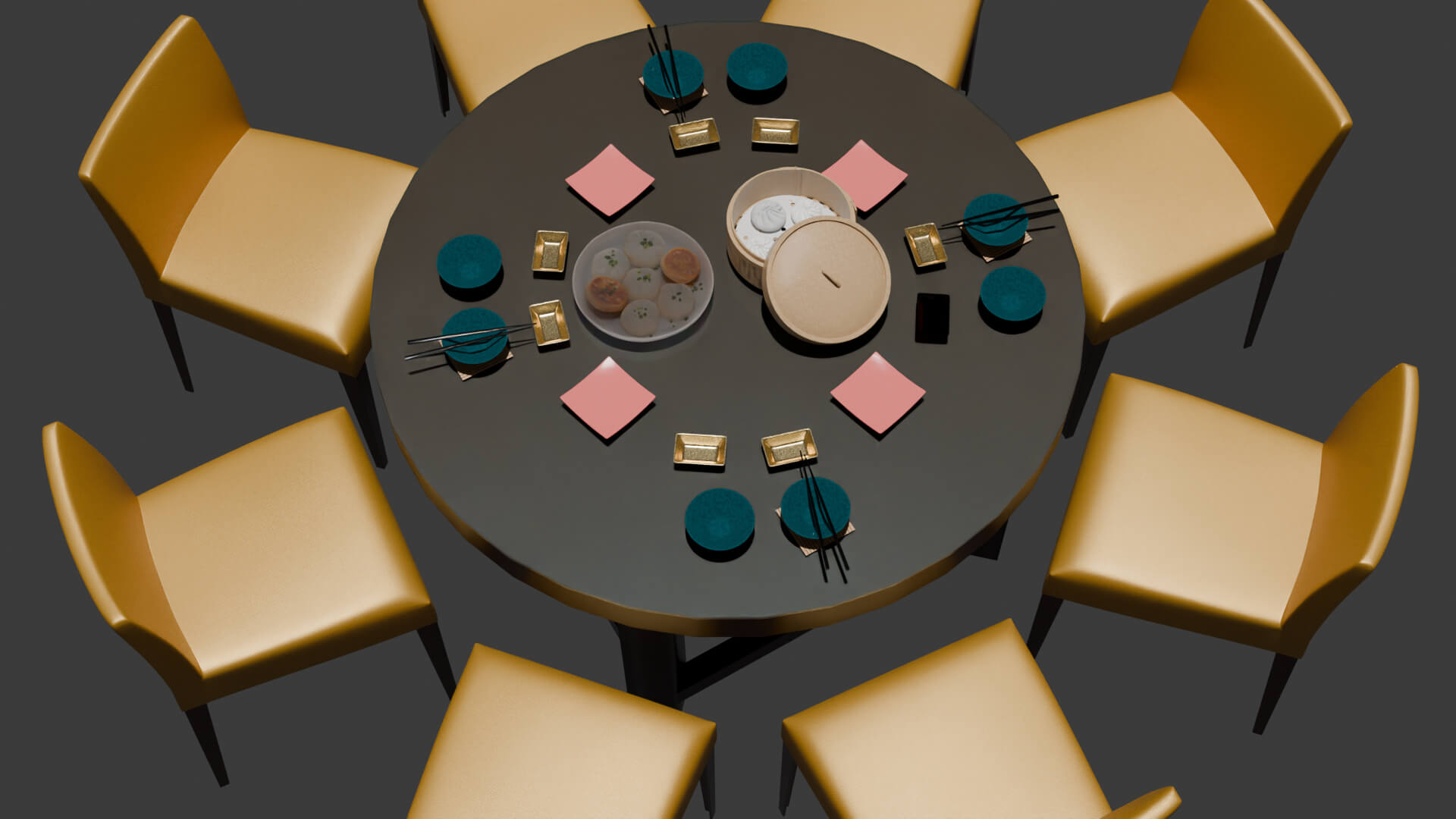 Chinese Dim Sum Table Set 3D Model 3D Model
