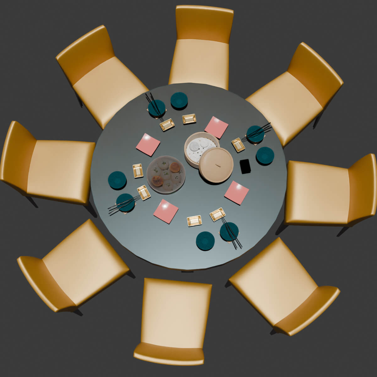 Chinese Dim Sum Table Set 3D Model 3D Model