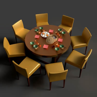 Chinese Dim Sum Table Set 3D Model