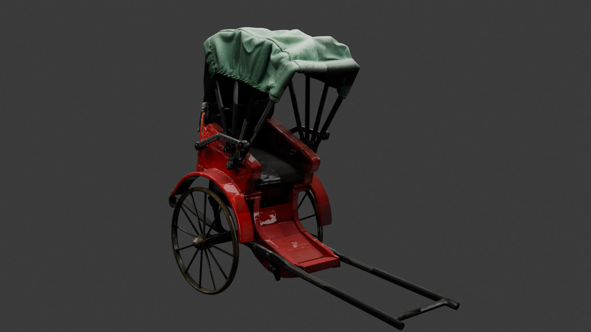 Chinese Hand-Pulled Rickshaw 3D Model