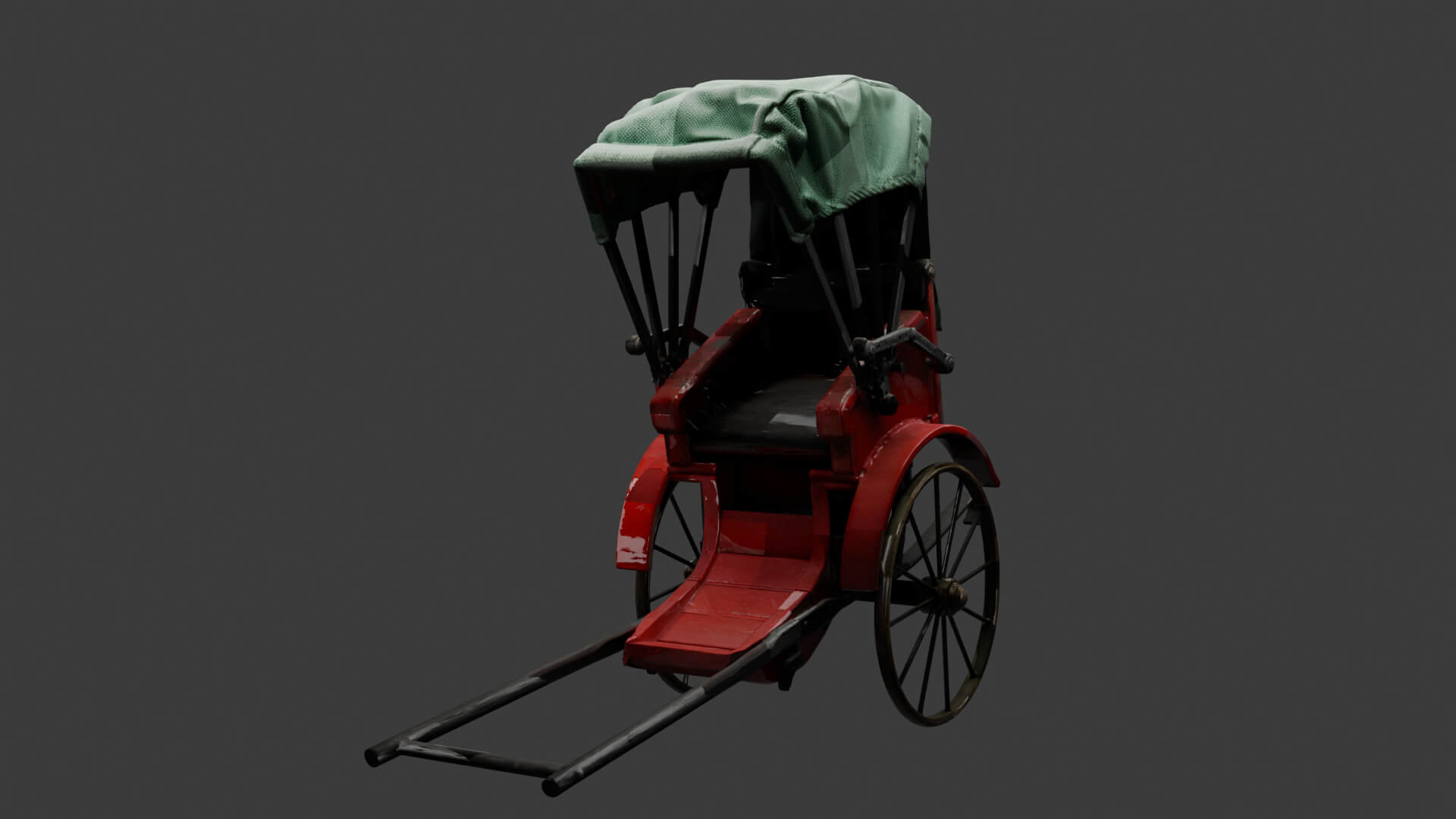 Chinese Hand-Pulled Rickshaw 3D Model