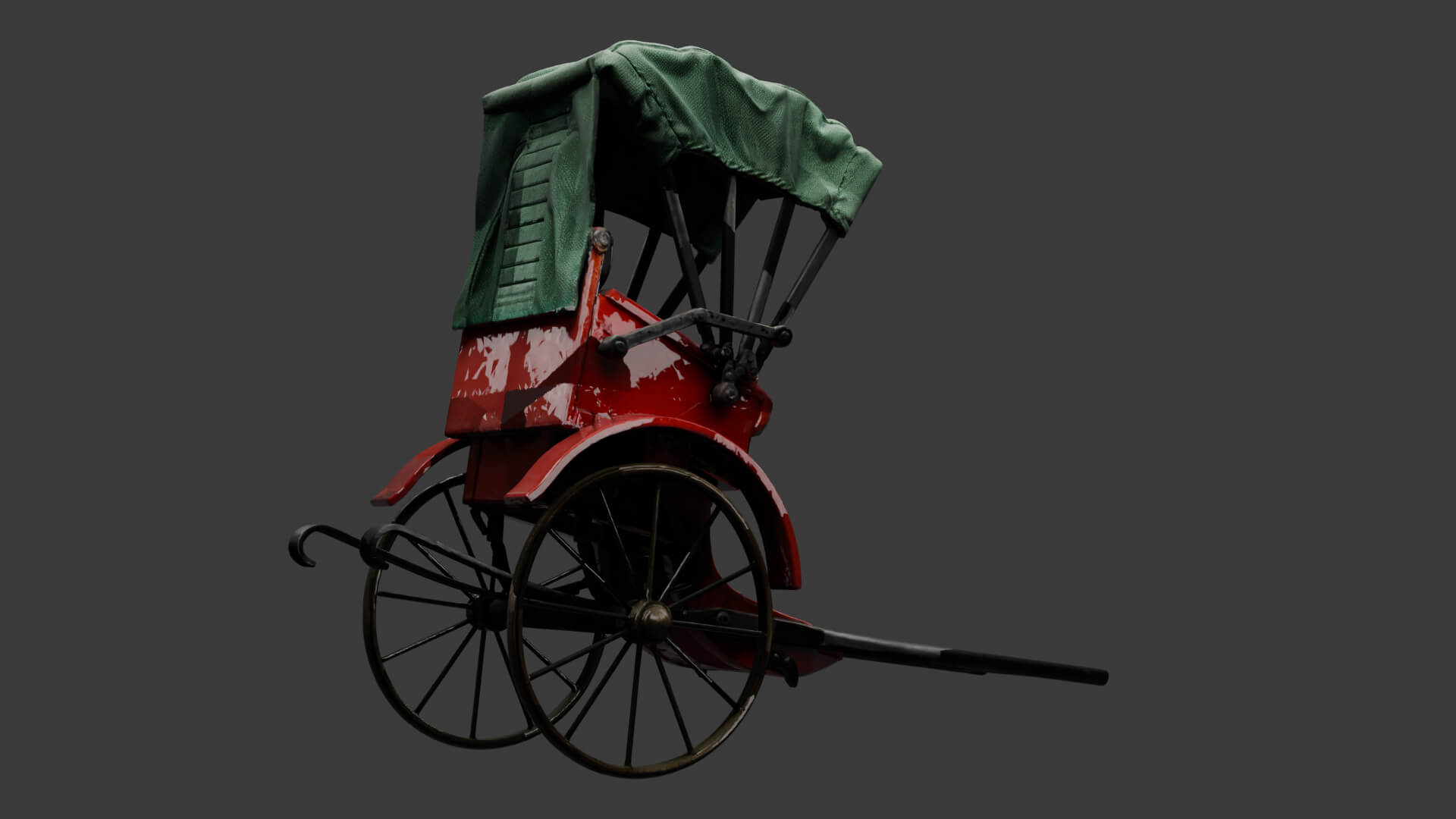 Chinese Hand-Pulled Rickshaw 3D Model