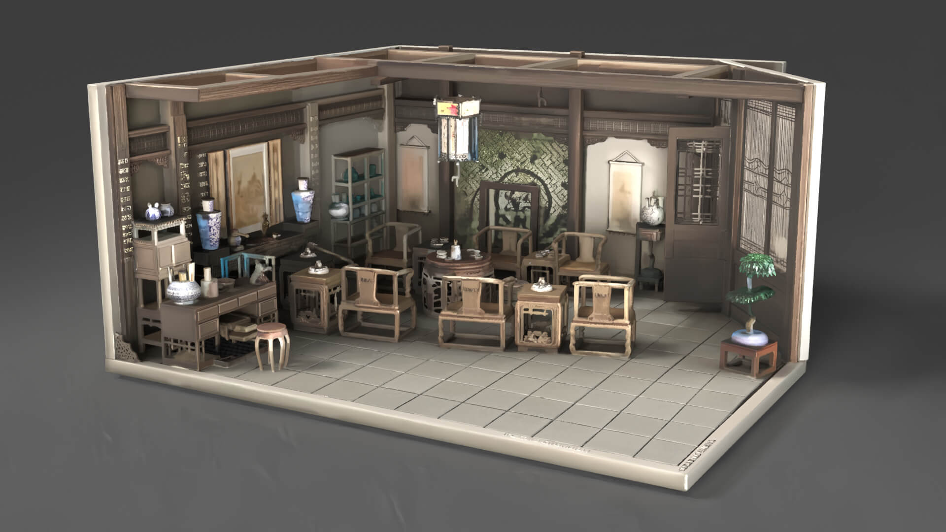 Chinese Interior Living Room Design 3D Model 3D Model