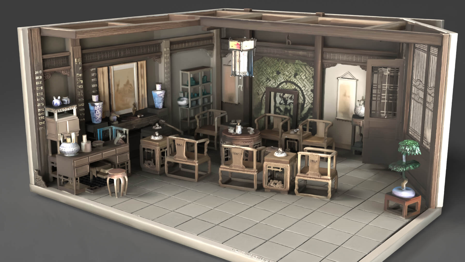 Chinese Interior Living Room Design 3D Model 3D Model