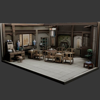Chinese Interior Living Room Design 3D Model