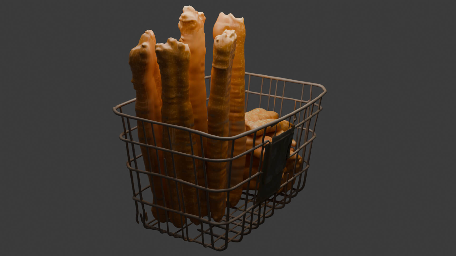Youtiao Chinese Fried Dough Sticks in Wire Basket 3D Model