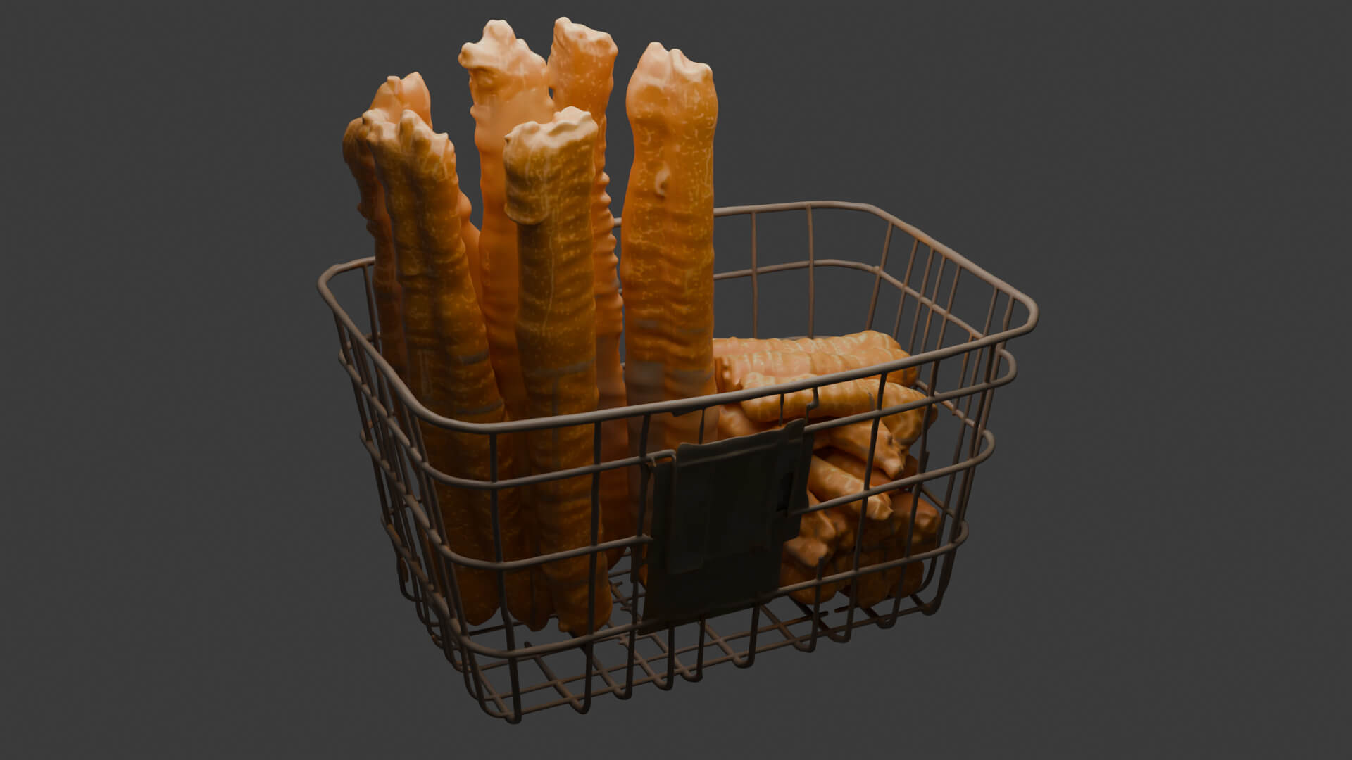 Youtiao Chinese Fried Dough Sticks in Wire Basket 3D Model