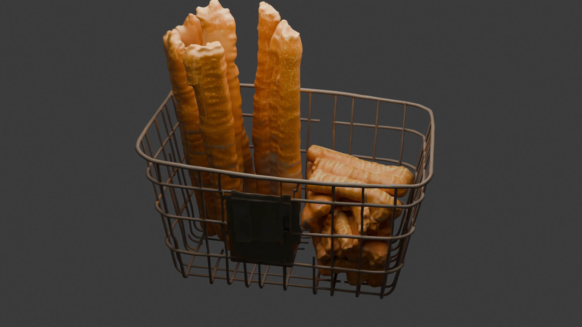 Youtiao Chinese Fried Dough Sticks in Wire Basket 3D Model