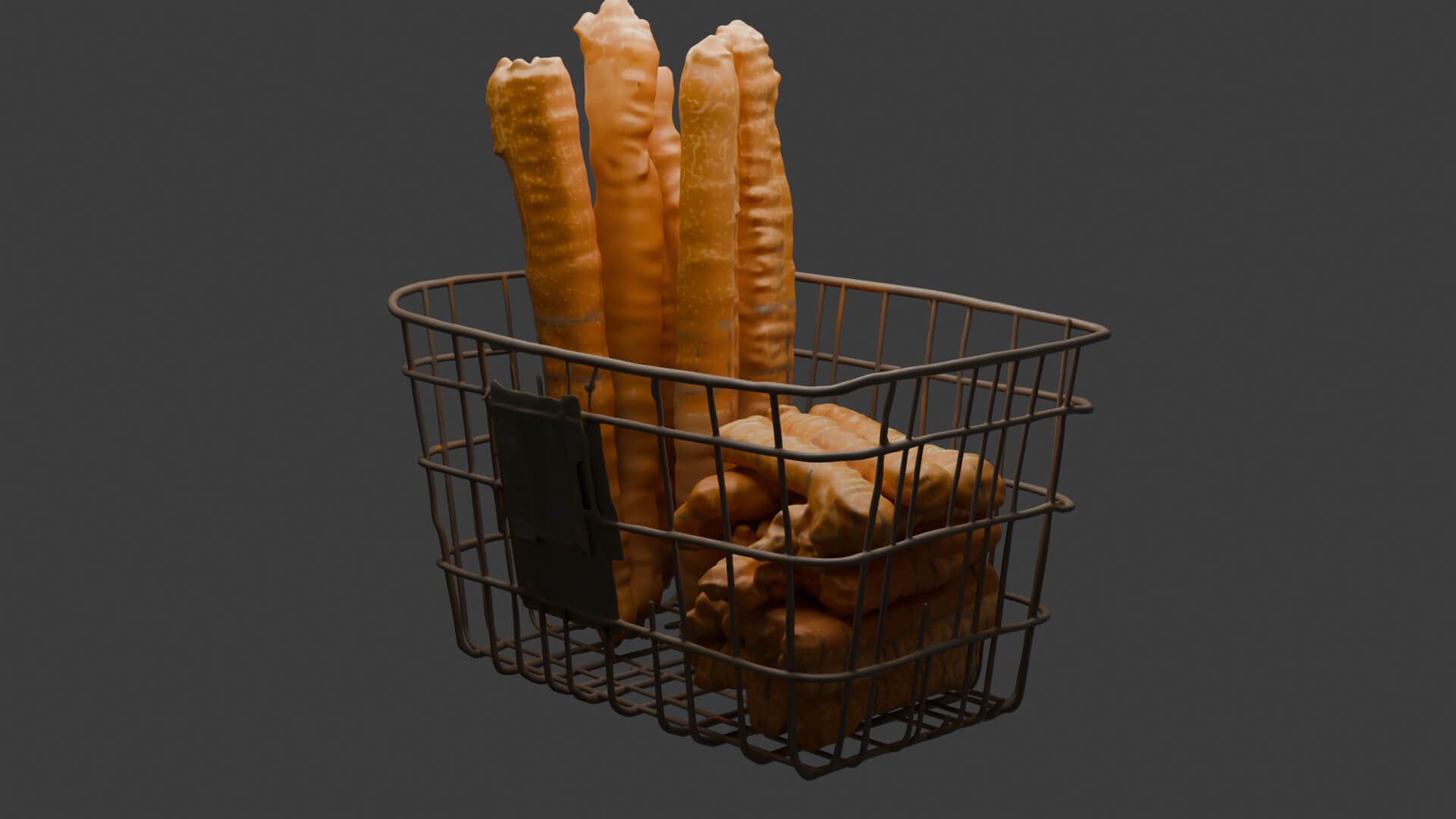 Youtiao Chinese Fried Dough Sticks in Wire Basket 3D Model