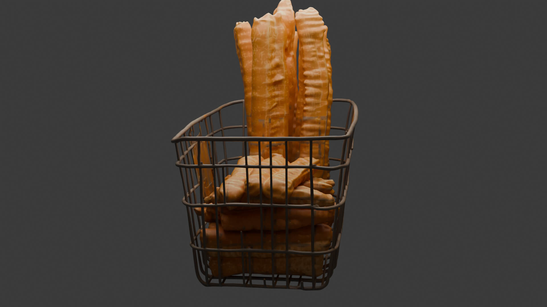 Youtiao Chinese Fried Dough Sticks in Wire Basket 3D Model