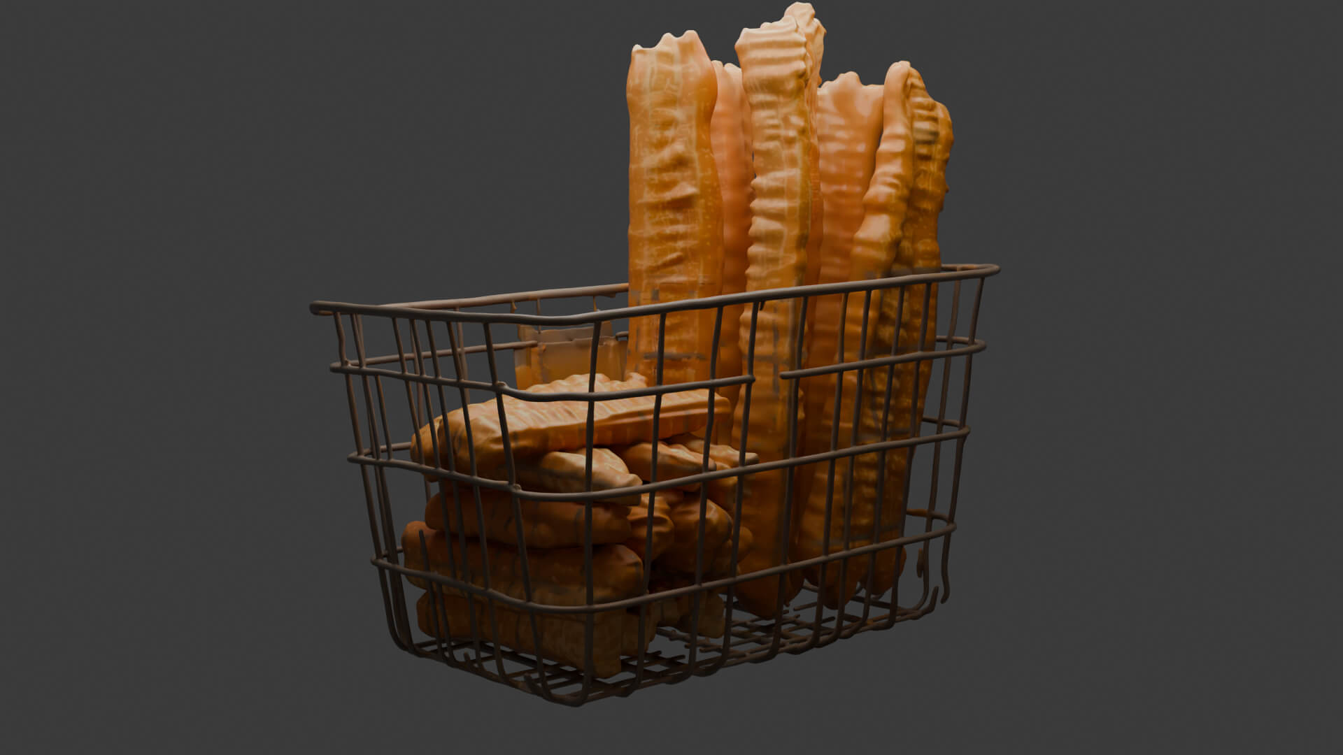 Youtiao Chinese Fried Dough Sticks in Wire Basket 3D Model