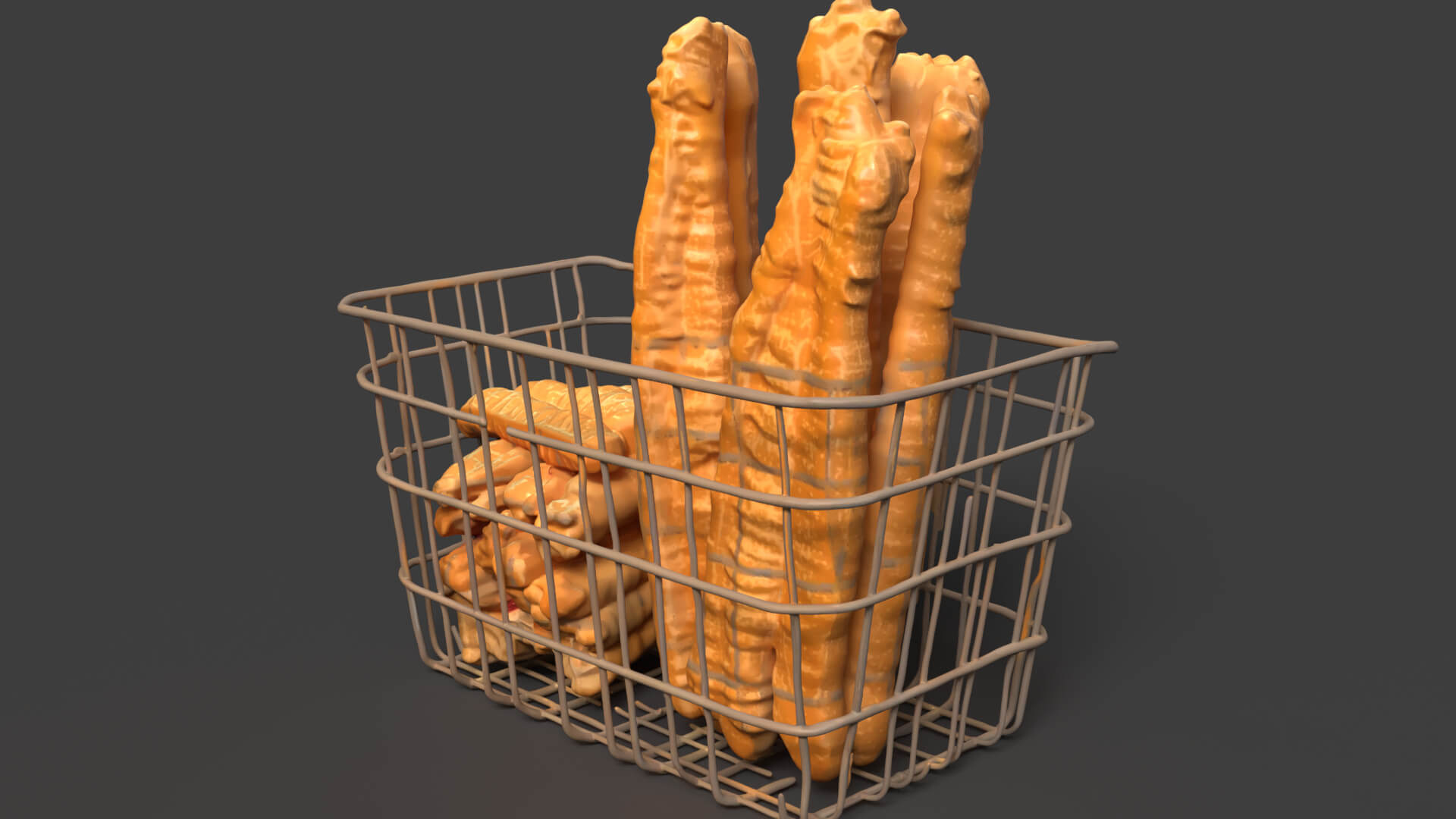 Youtiao Chinese Fried Dough Sticks in Wire Basket 3D Model