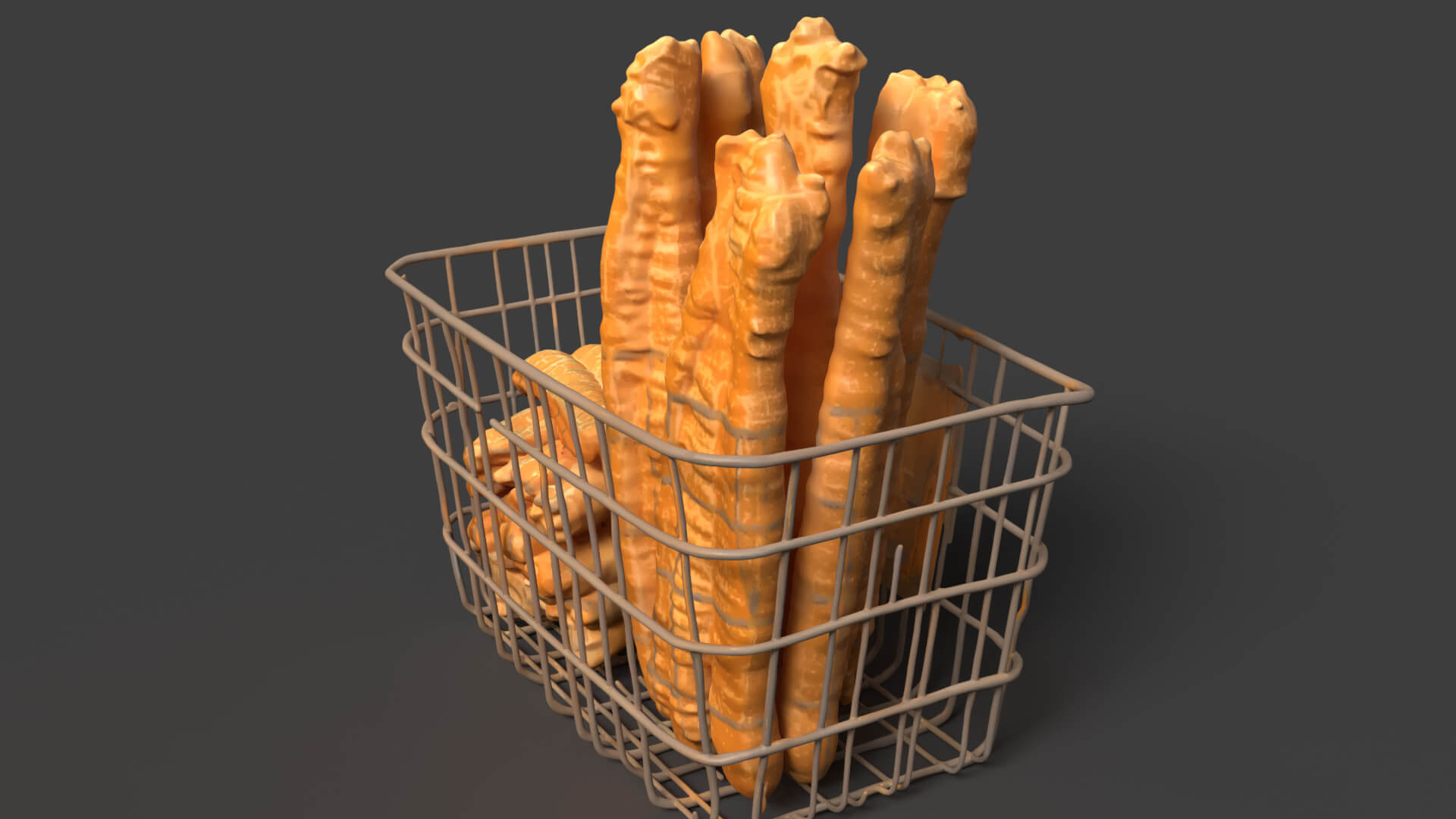 Youtiao Chinese Fried Dough Sticks in Wire Basket 3D Model