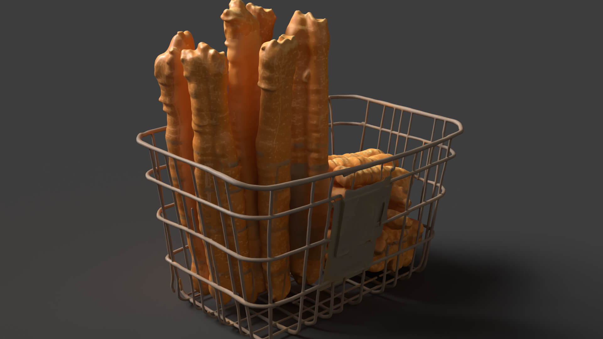Youtiao Chinese Fried Dough Sticks in Wire Basket 3D Model