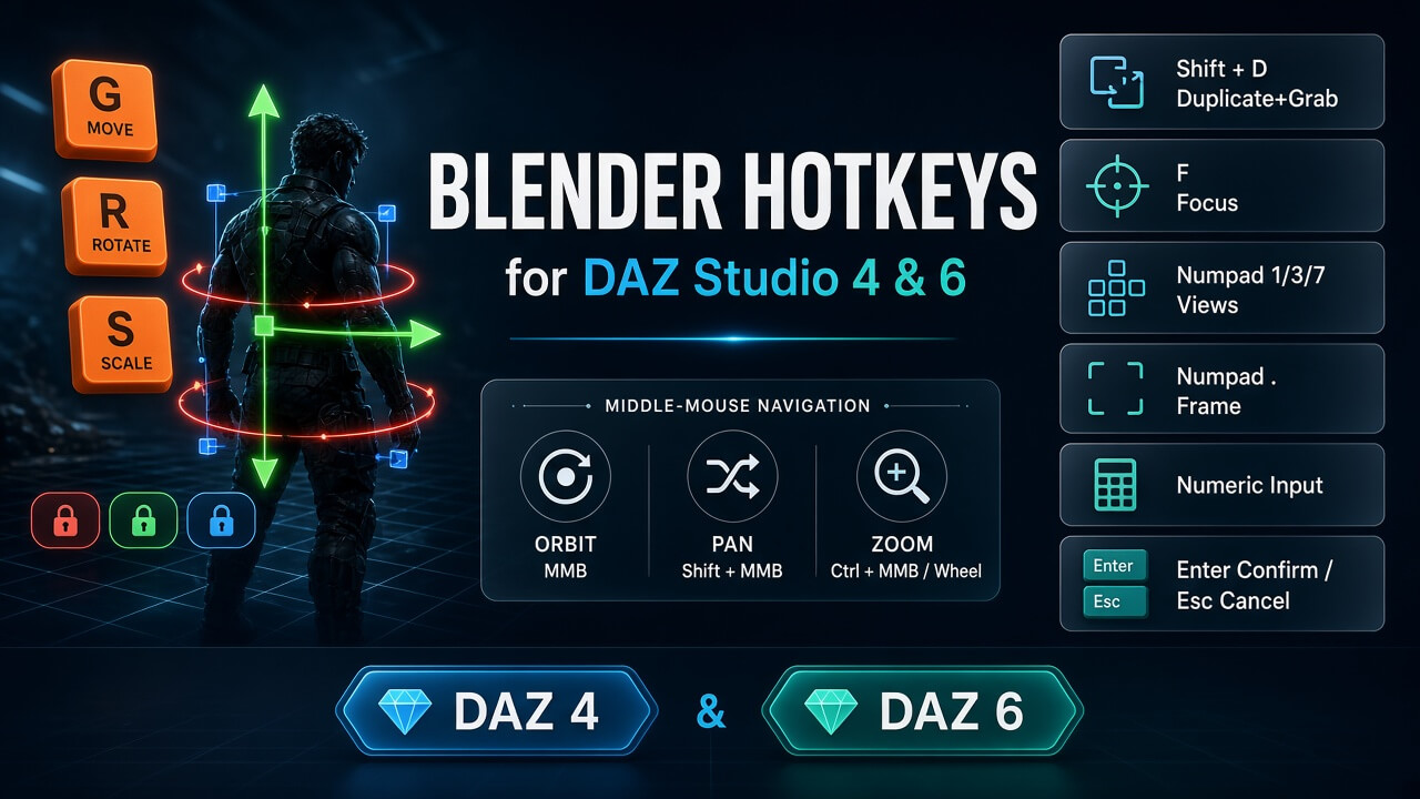 Blender Hotkeys for DAZ 3D Render, Digital Artwork by intenzo