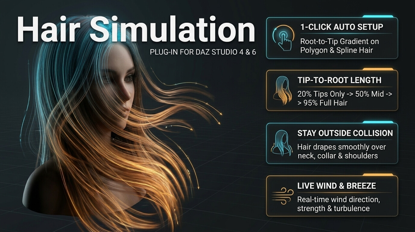 Hair Simulation Plugin for DAZ Daz Content