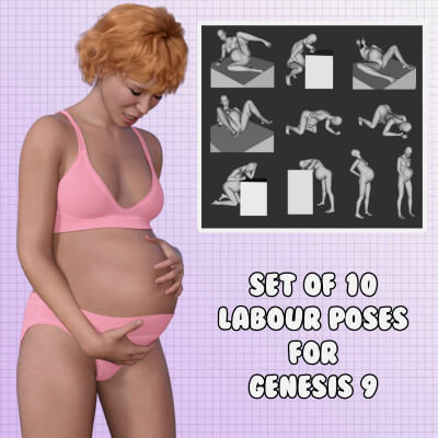 Set of 10 Labour Poses for Genesis 9