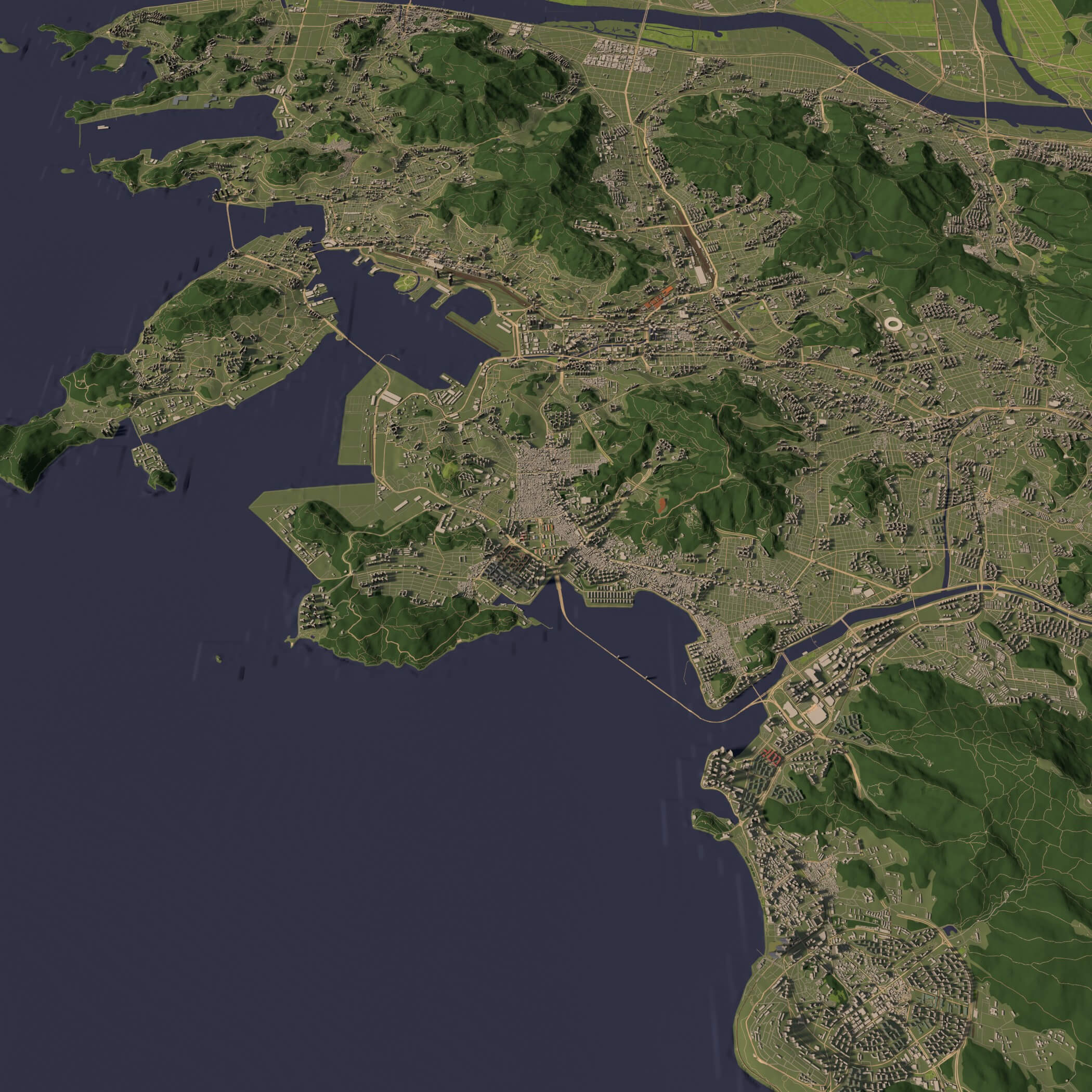 Busan South Korea - city and urban in 25 km x 25 km 3D Model
