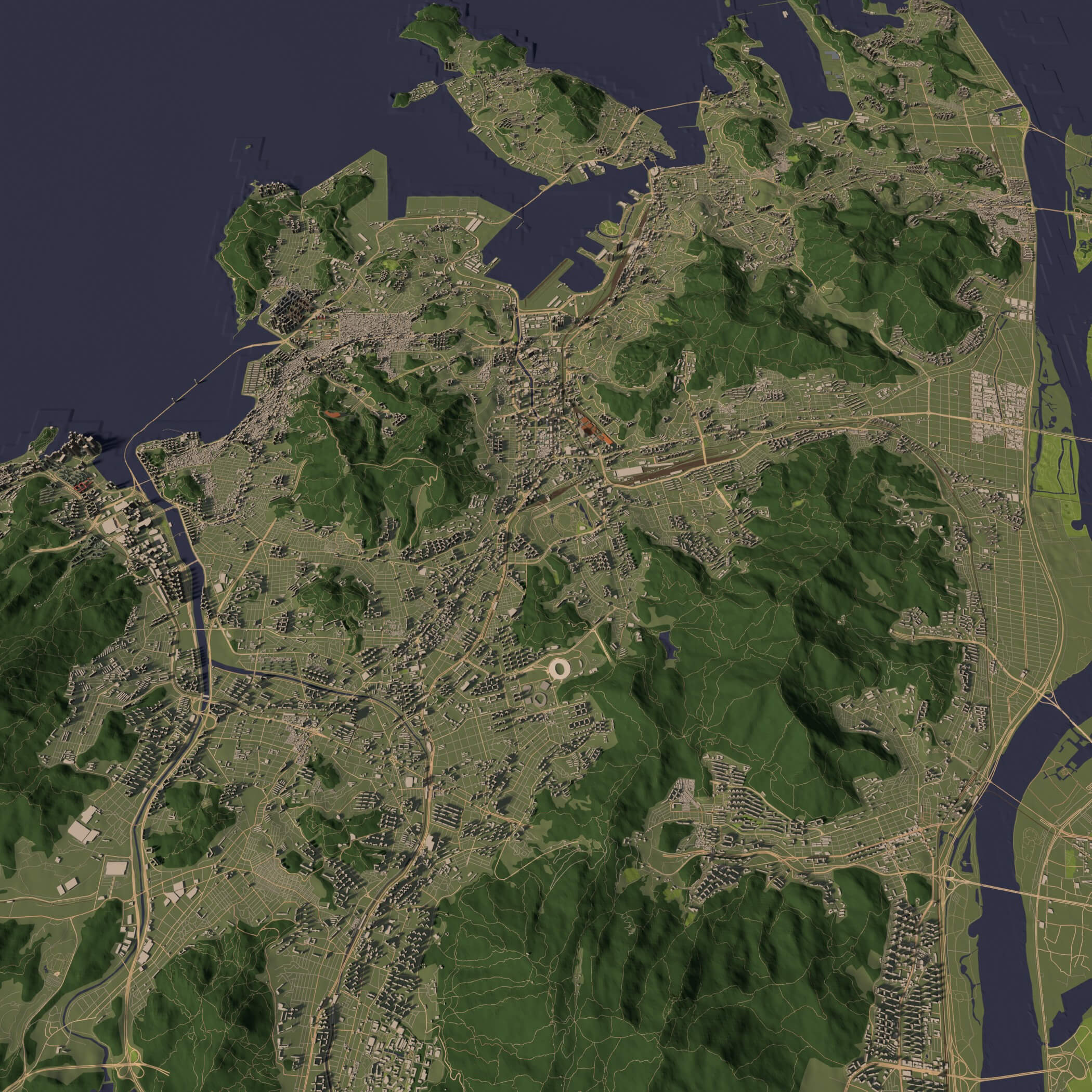 Busan South Korea - city and urban in 25 km x 25 km 3D Model