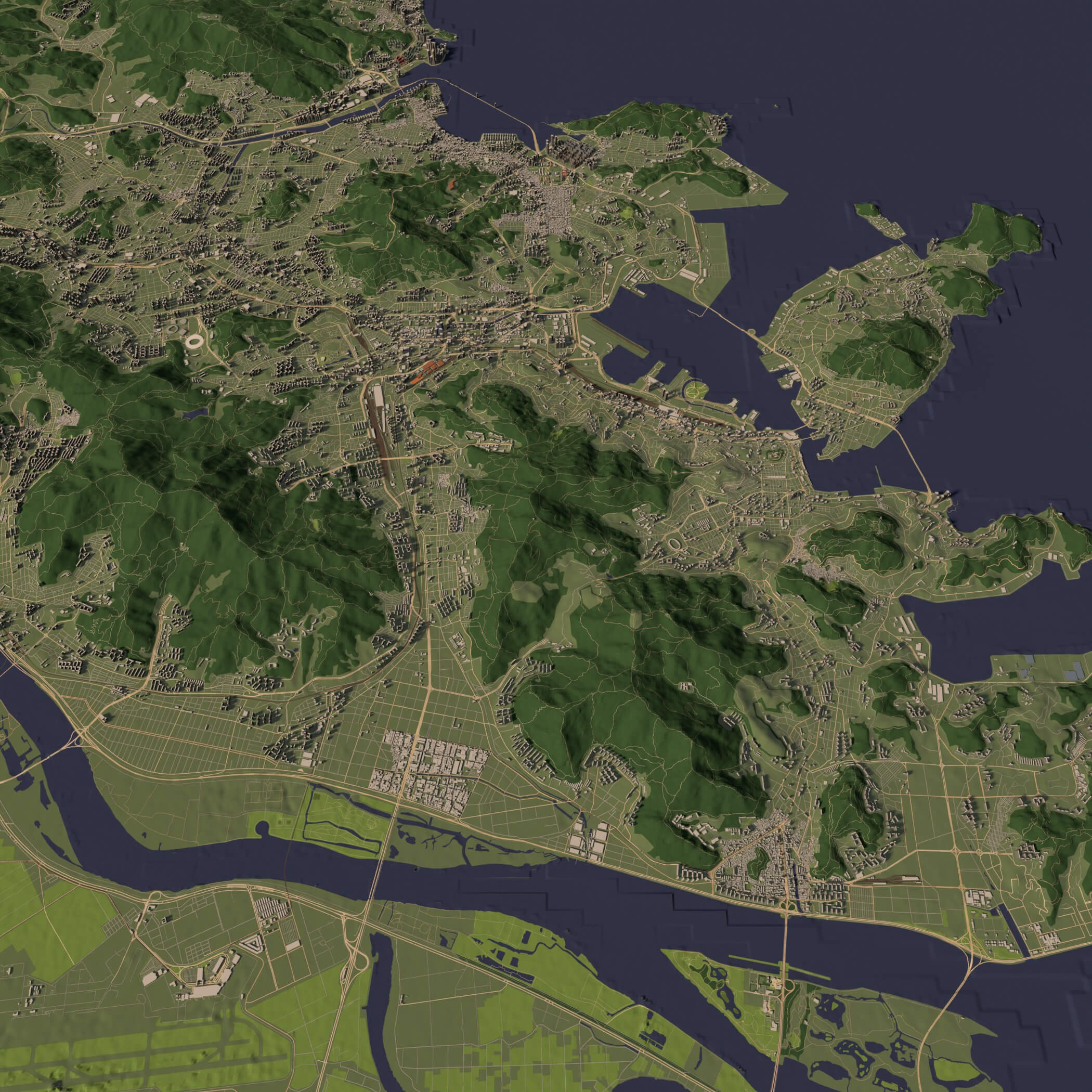 Busan South Korea - city and urban in 25 km x 25 km 3D Model