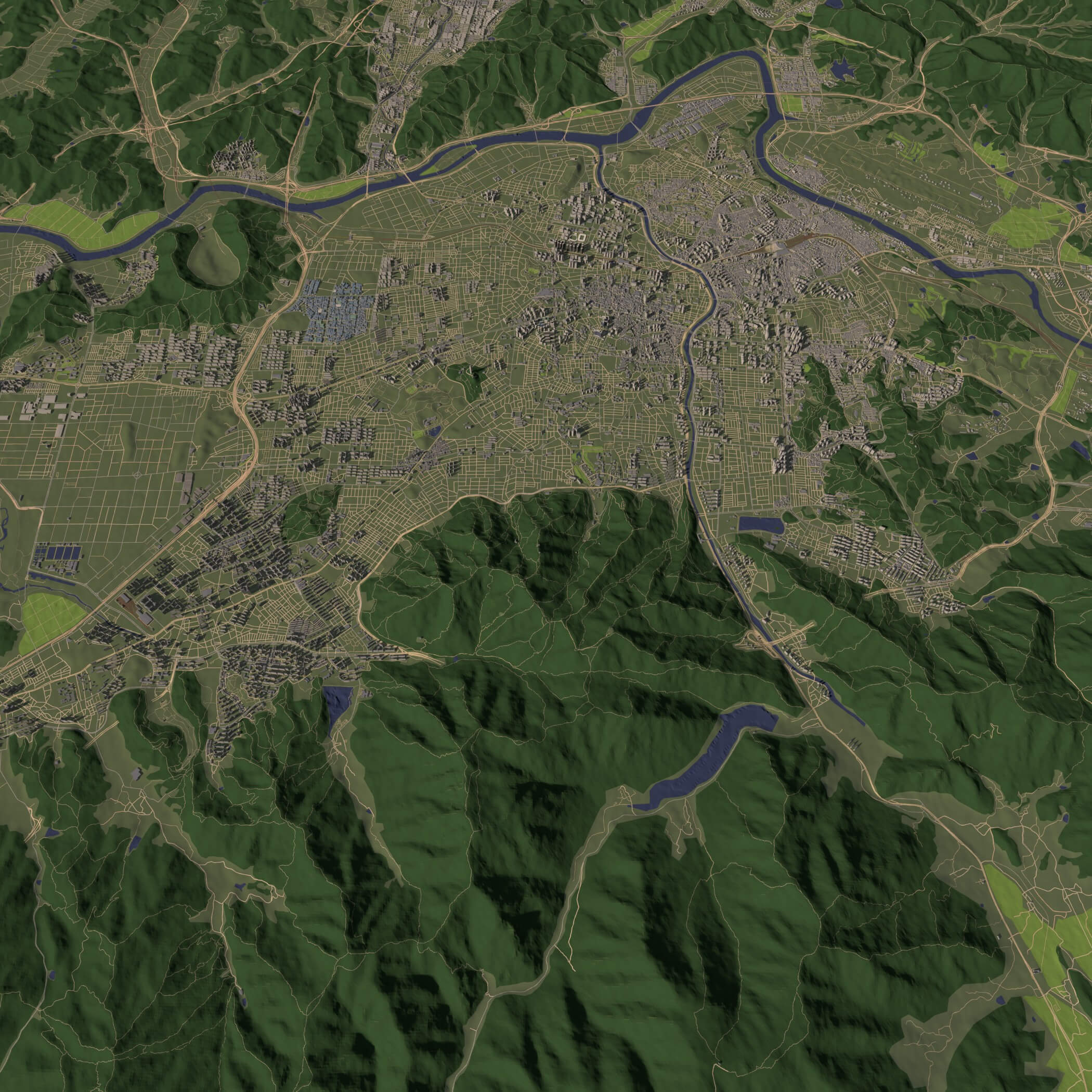 Daegu South Korea - city and urban in 25 km x 25 km 3D Model