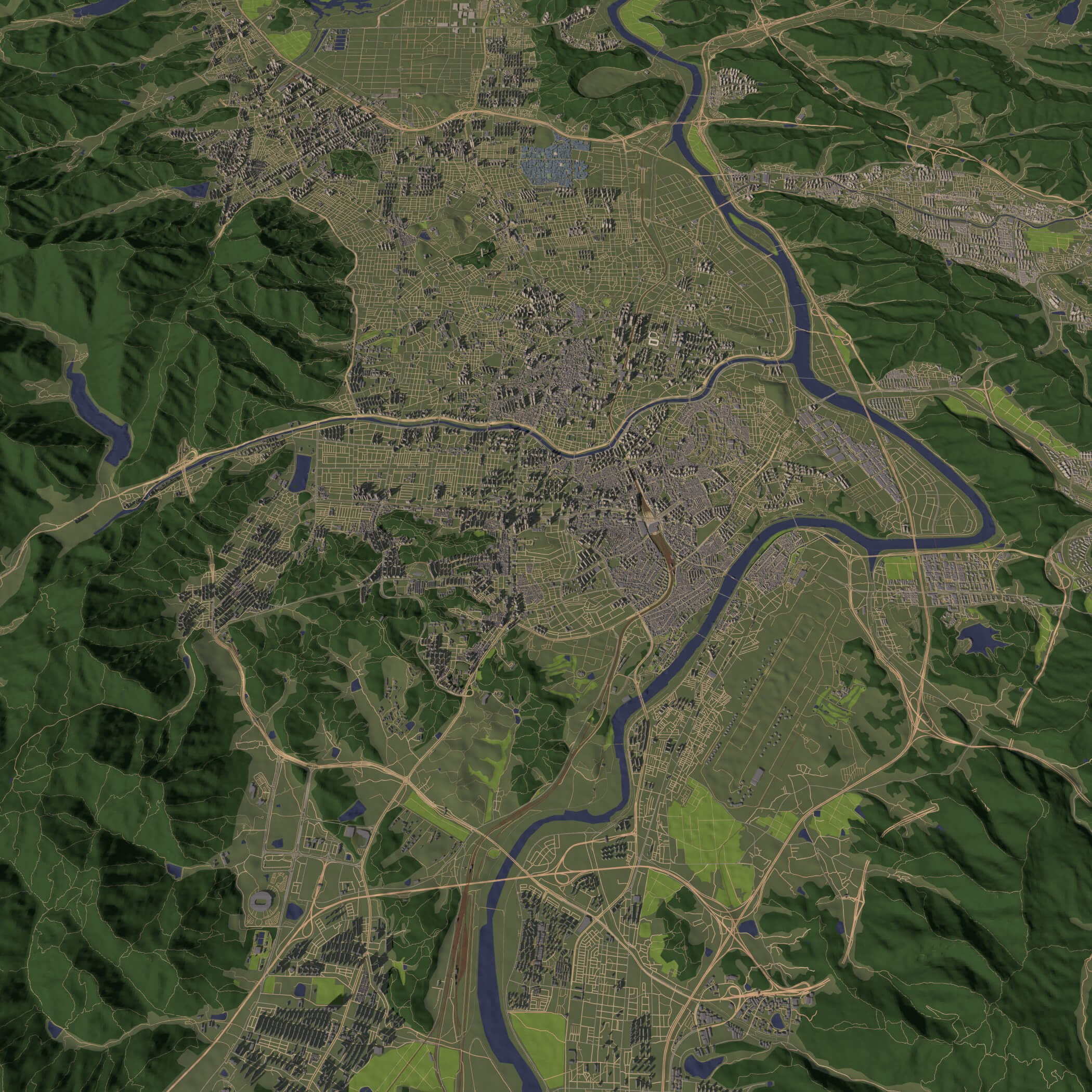 Daegu South Korea - city and urban in 25 km x 25 km 3D Model