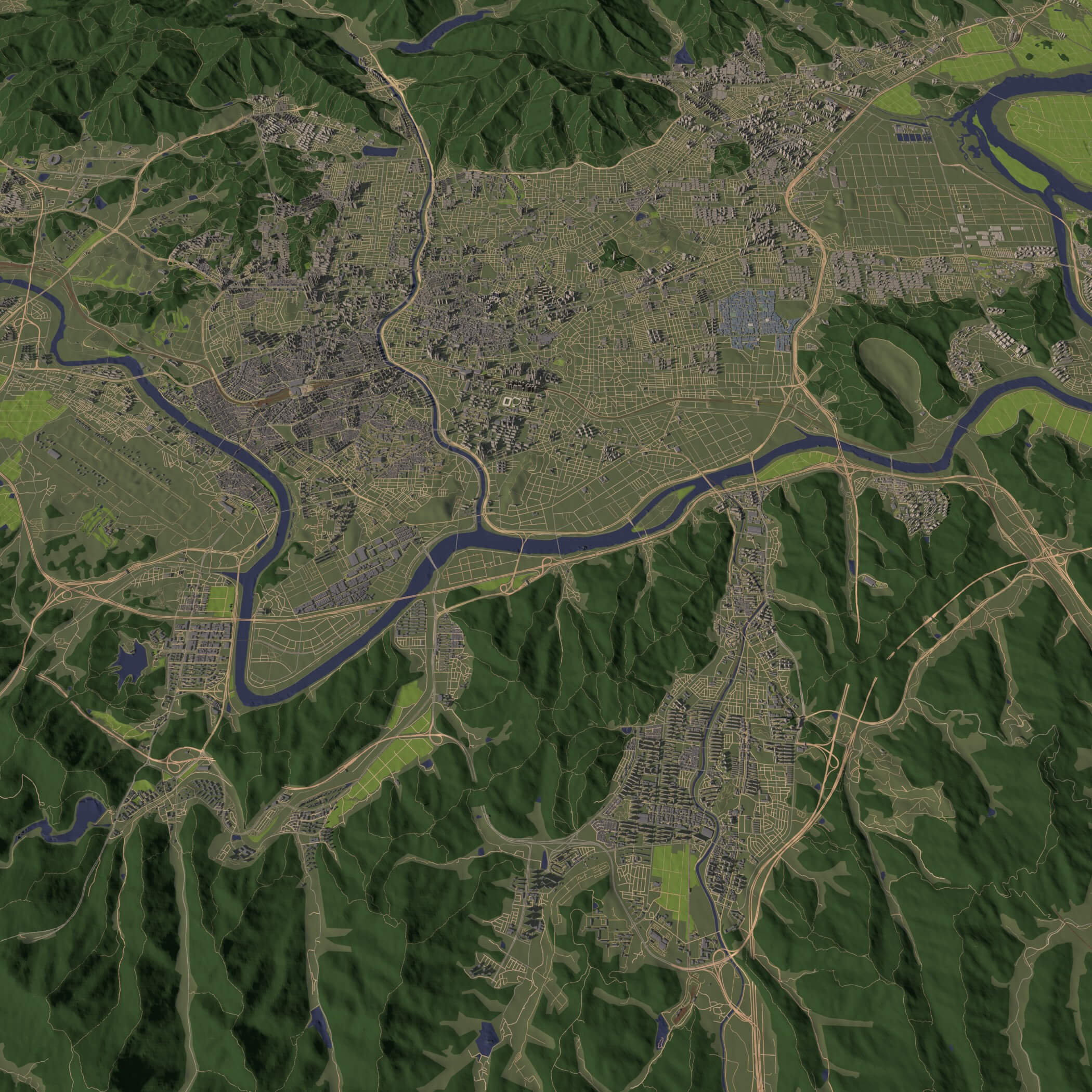 Daegu South Korea - city and urban in 25 km x 25 km 3D Model