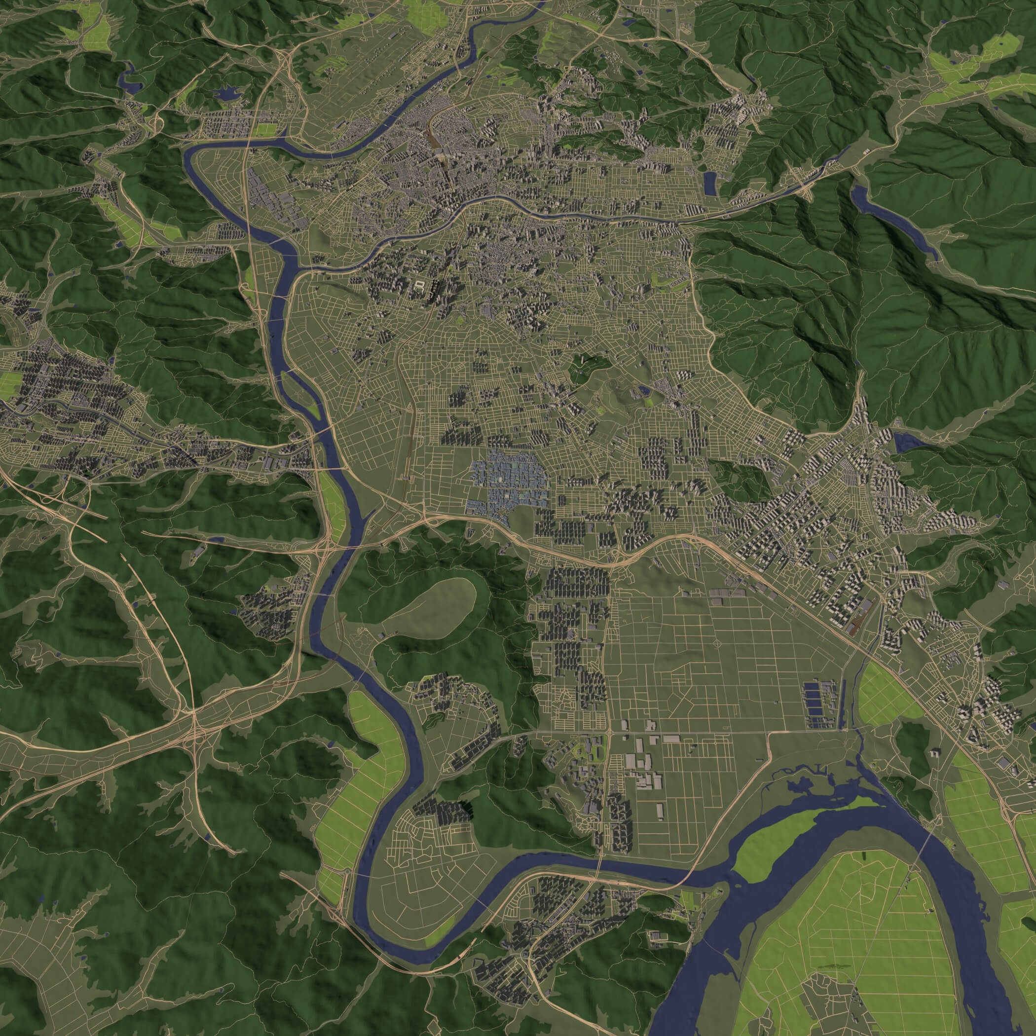 Daegu South Korea - city and urban in 25 km x 25 km 3D Model