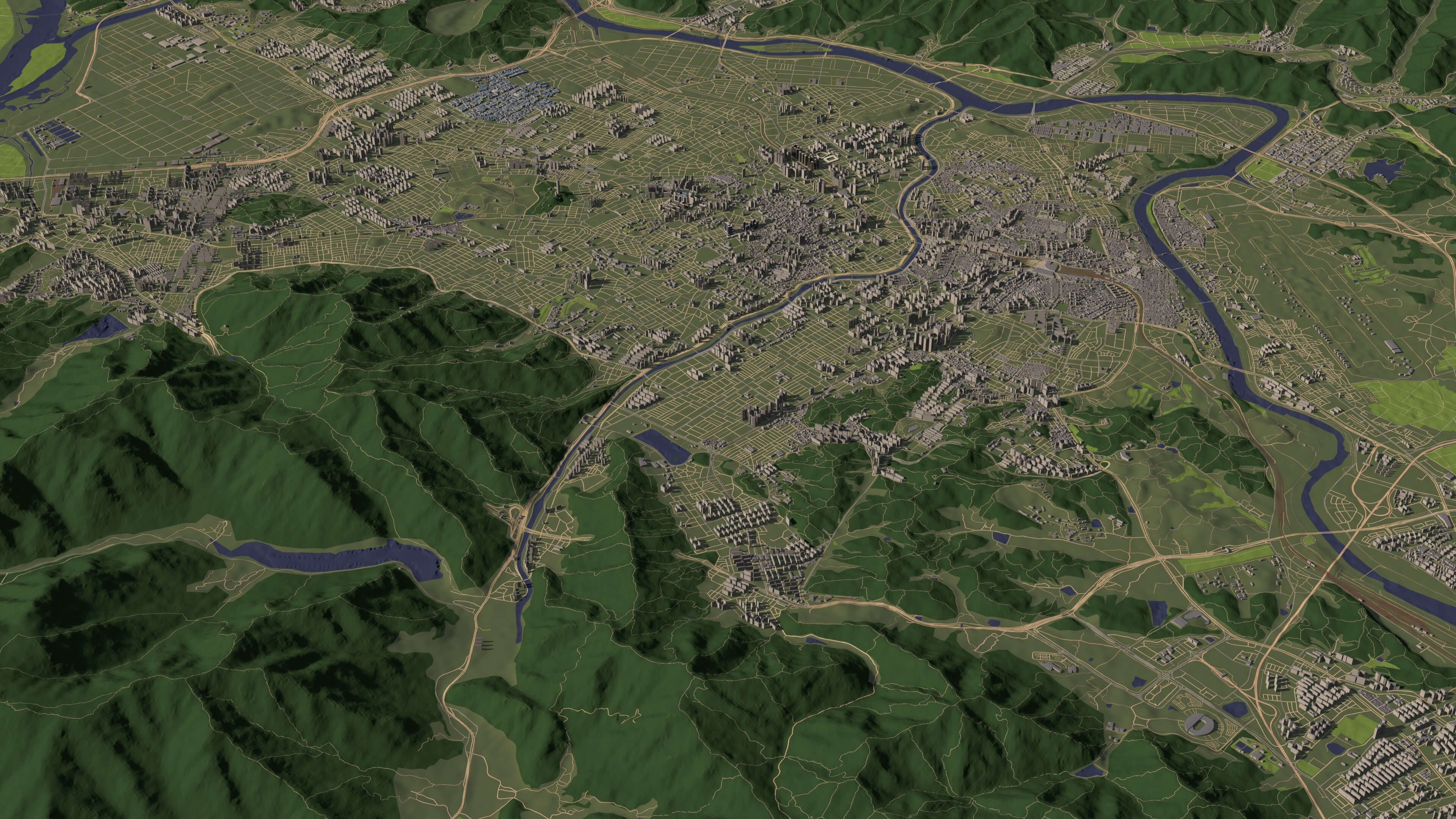 Daegu South Korea - city and urban in 25 km x 25 km 3D Model