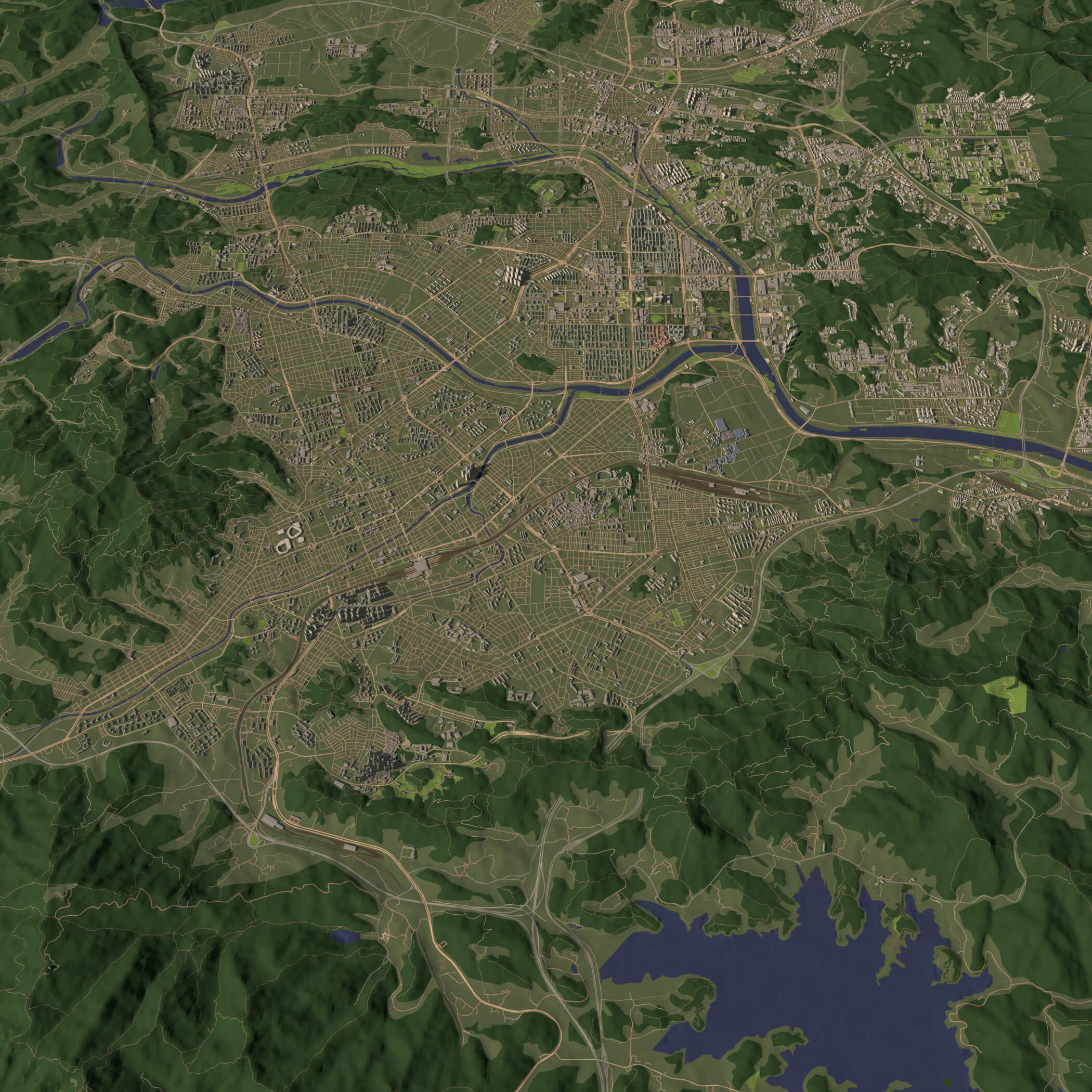 Daejeon South Korea - City and Urban in 20 Km x 20 Km 3D Model