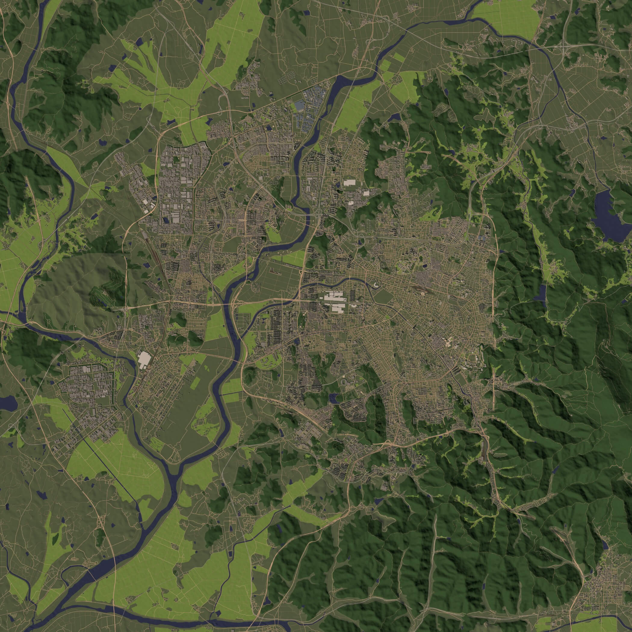 Gwangju South Korea - city and urban in 25 km x 25 km 3D Model