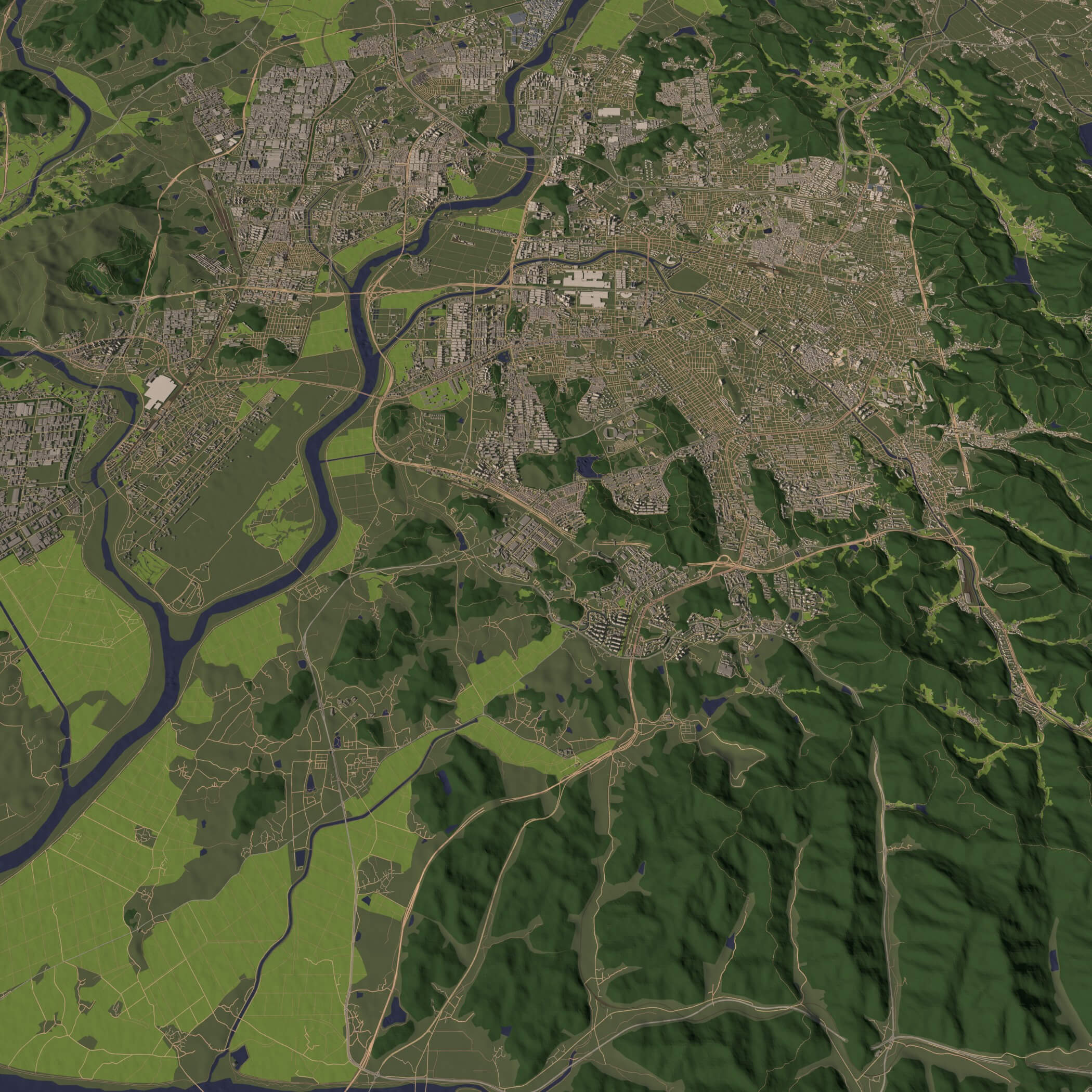 Gwangju South Korea - city and urban in 25 km x 25 km 3D Model