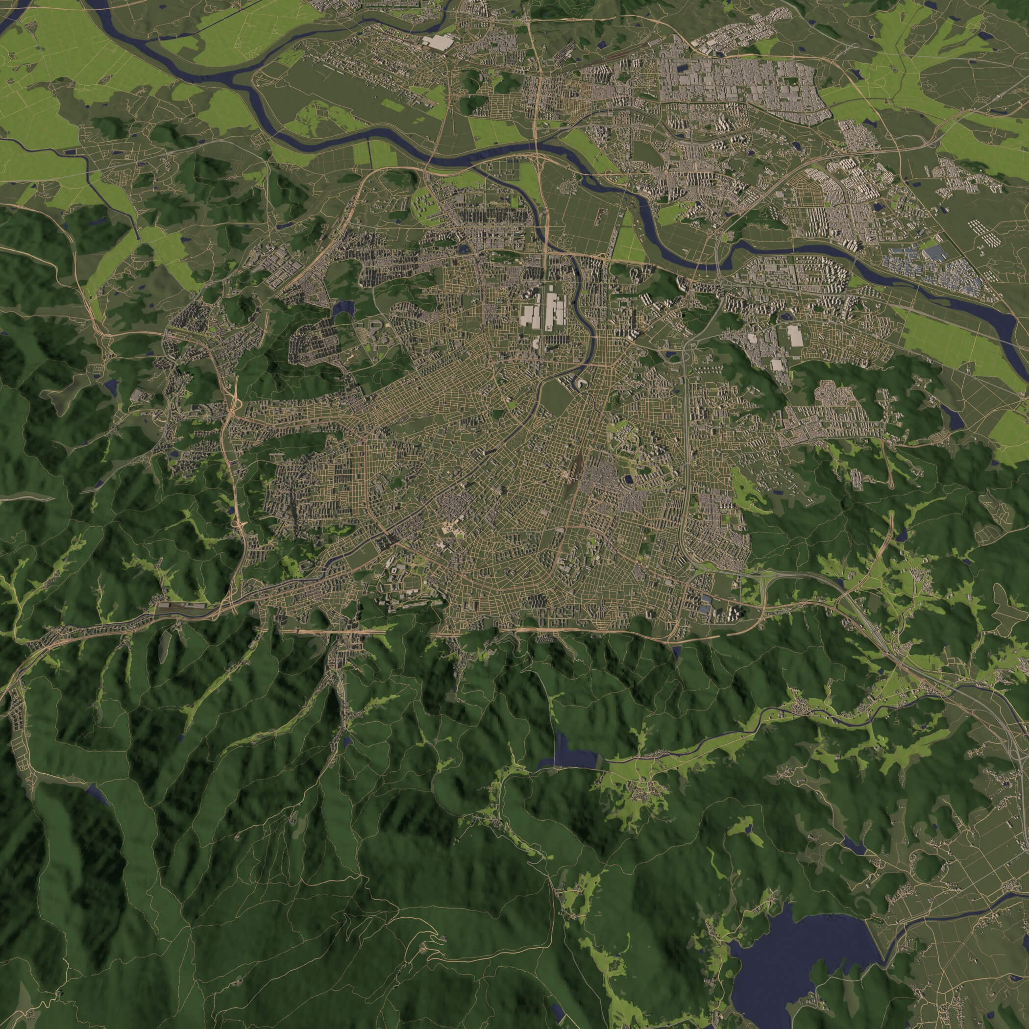 Gwangju South Korea - city and urban in 25 km x 25 km 3D Model