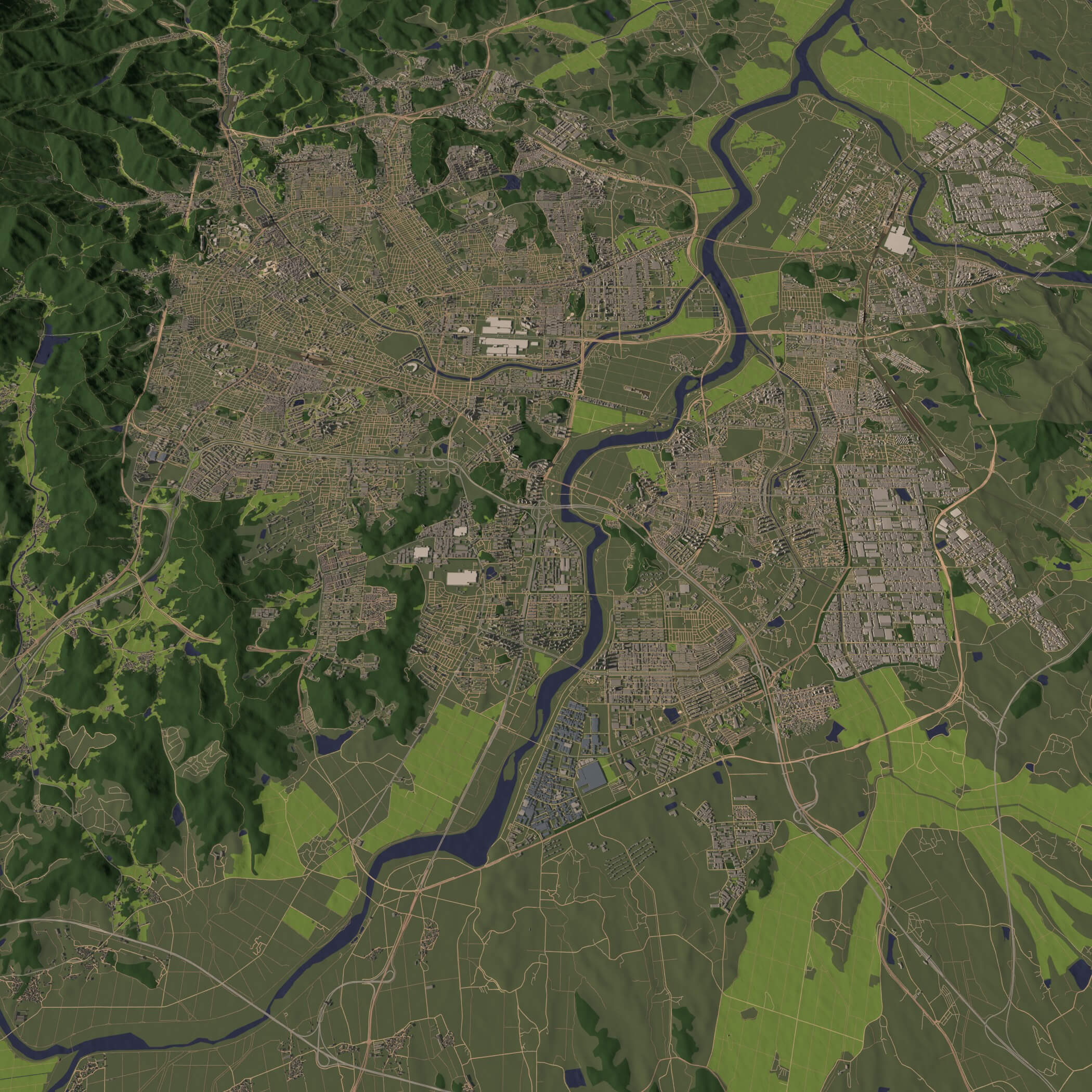 Gwangju South Korea - city and urban in 25 km x 25 km 3D Model