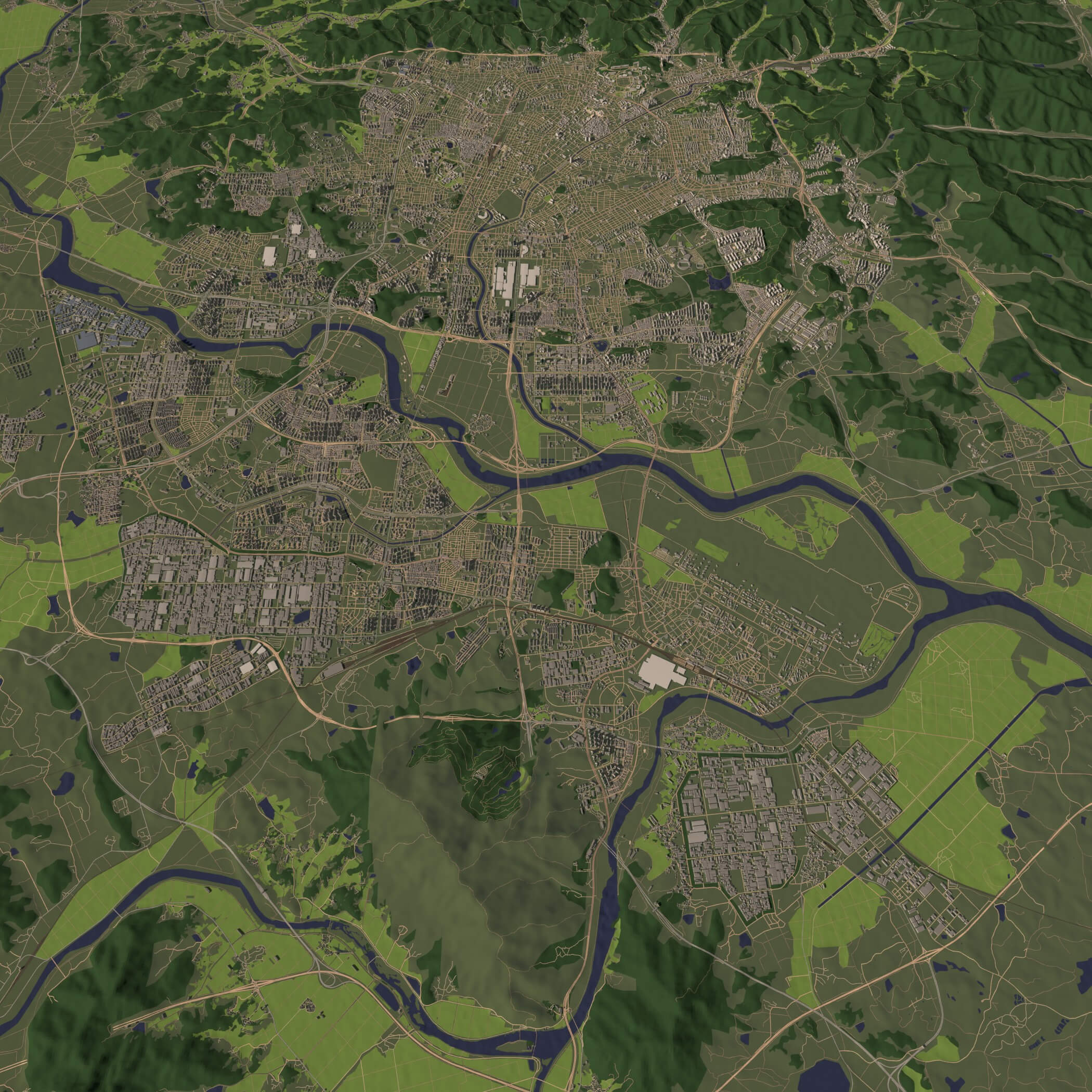Gwangju South Korea - city and urban in 25 km x 25 km 3D Model