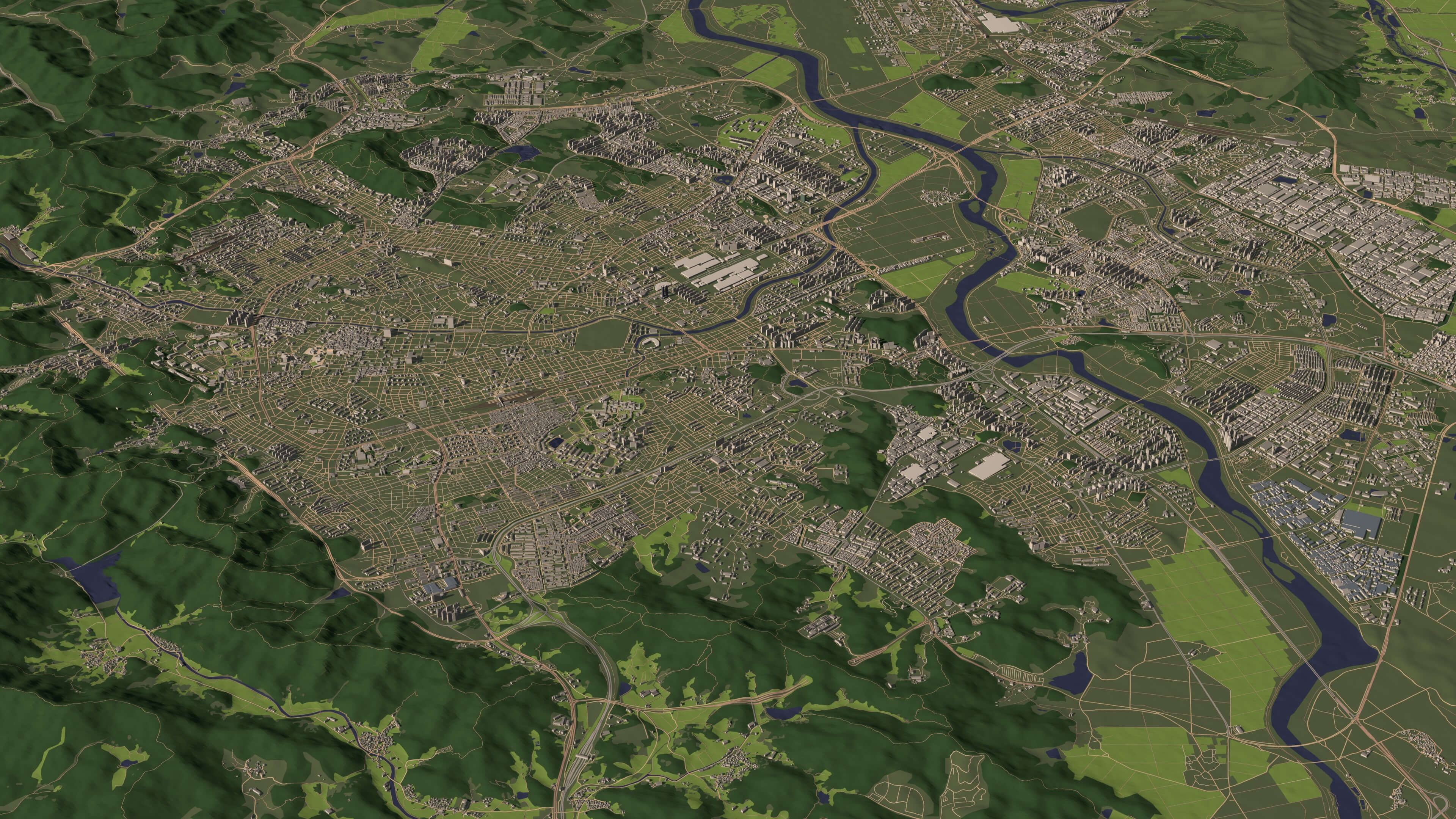 Gwangju South Korea - city and urban in 25 km x 25 km 3D Model