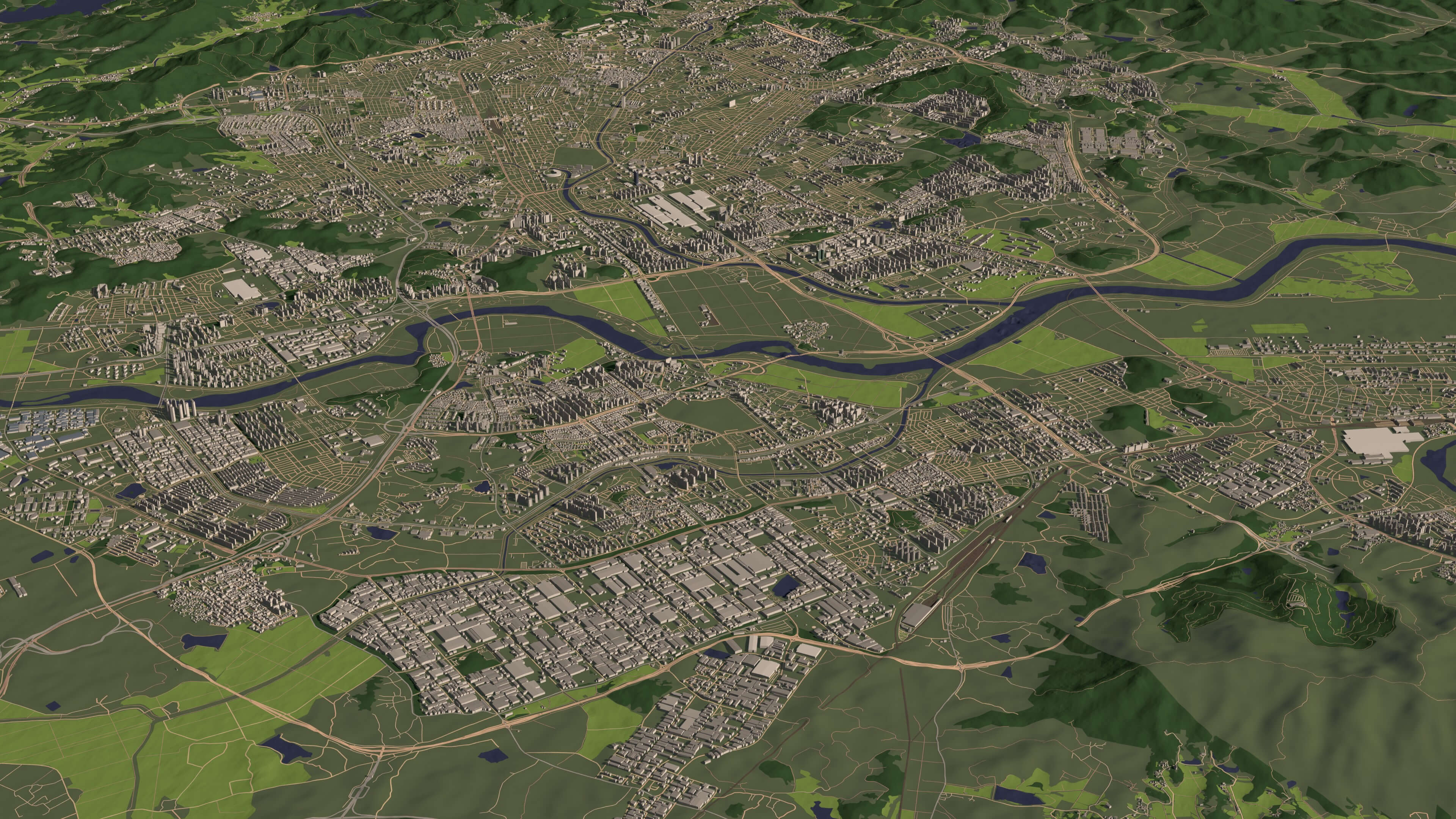 Gwangju South Korea - city and urban in 25 km x 25 km 3D Model