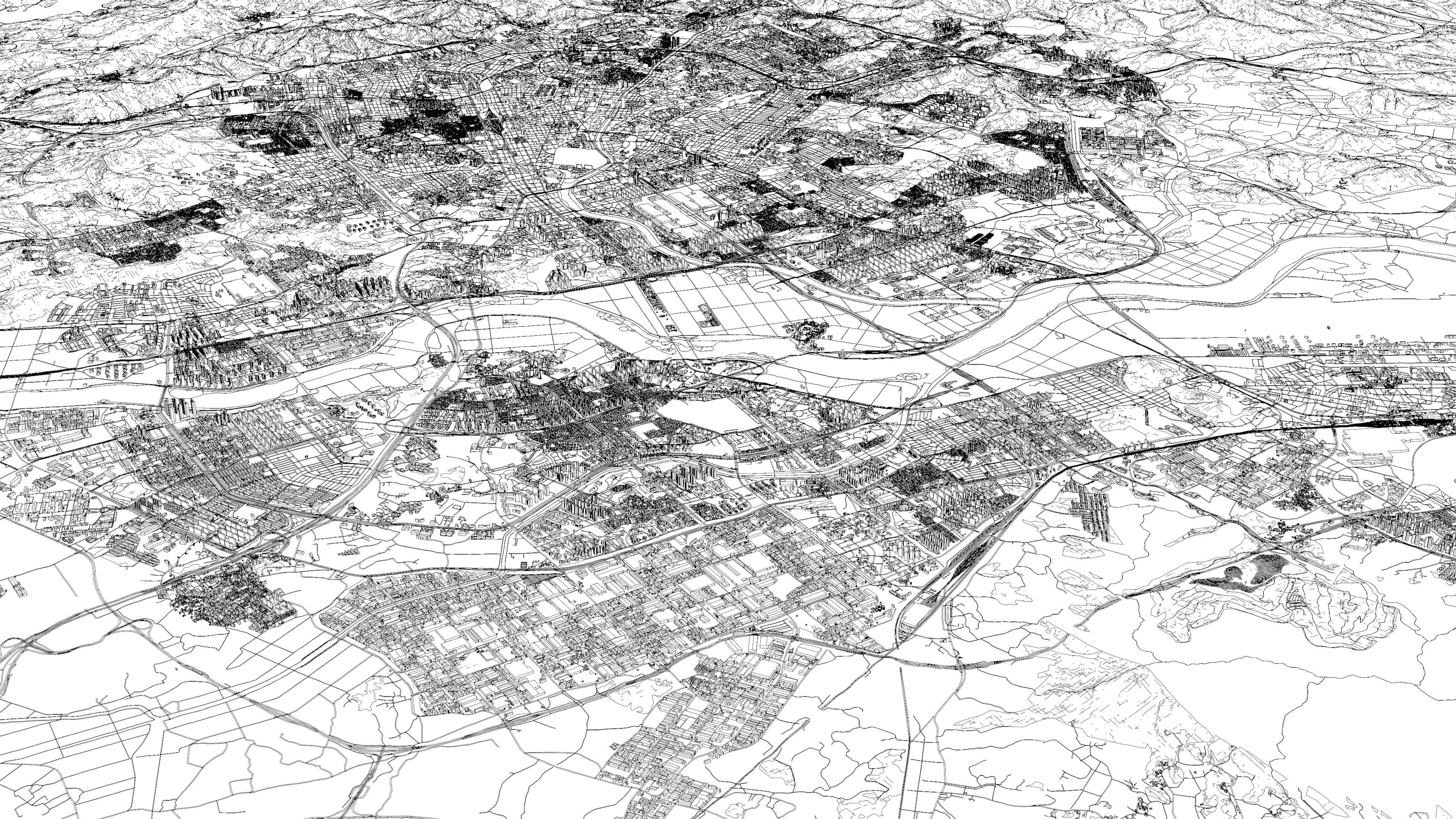 Gwangju South Korea - city and urban in 25 km x 25 km 3D Model