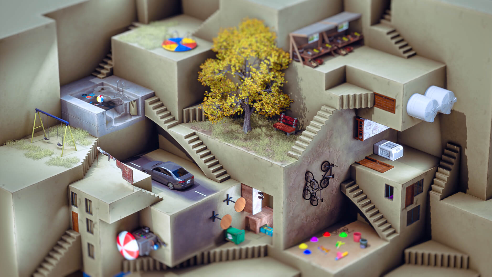 Summer Memory Museum 3D Render, Digital Artwork by Jitesh