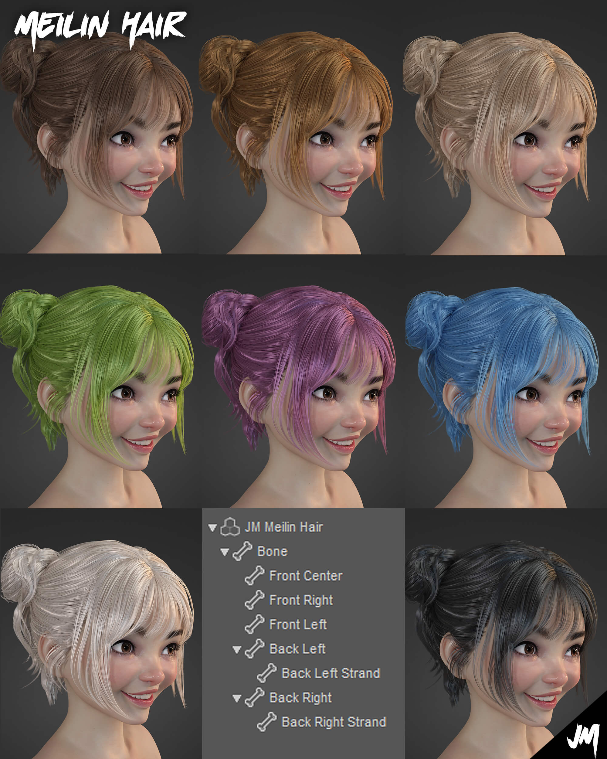 JM Meilin Hair for Genesis 9 Daz Content