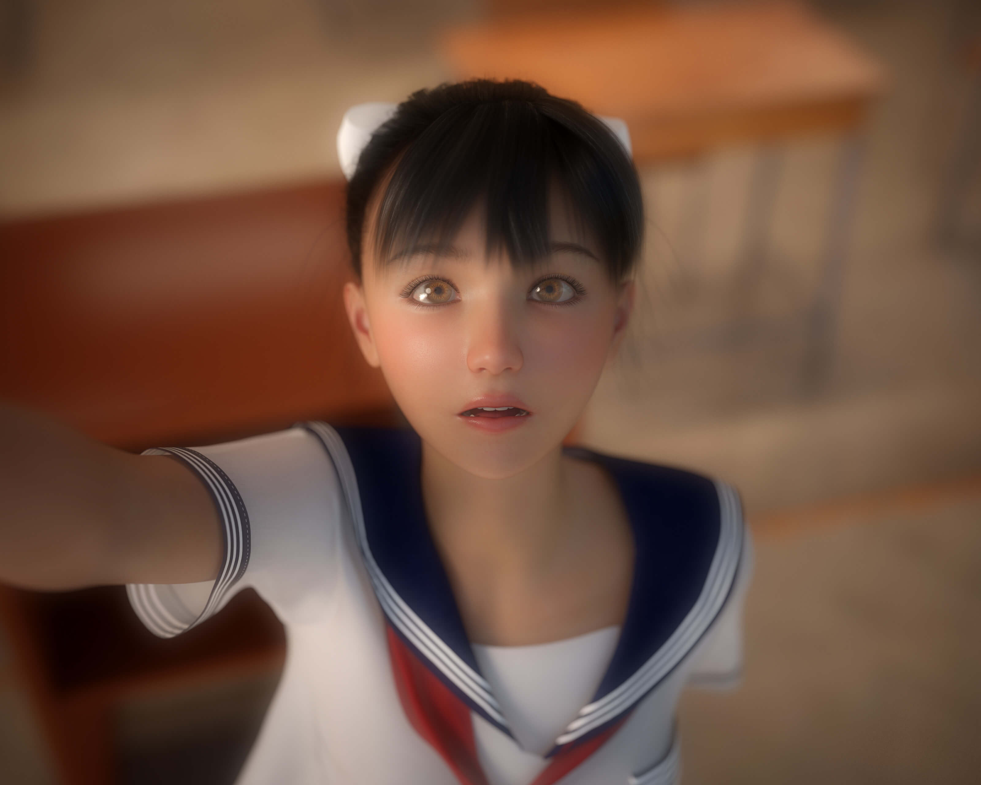 Girl Erasing the Blackboard Front and L-Side View 3D Render, Digital Artwork by Jugular