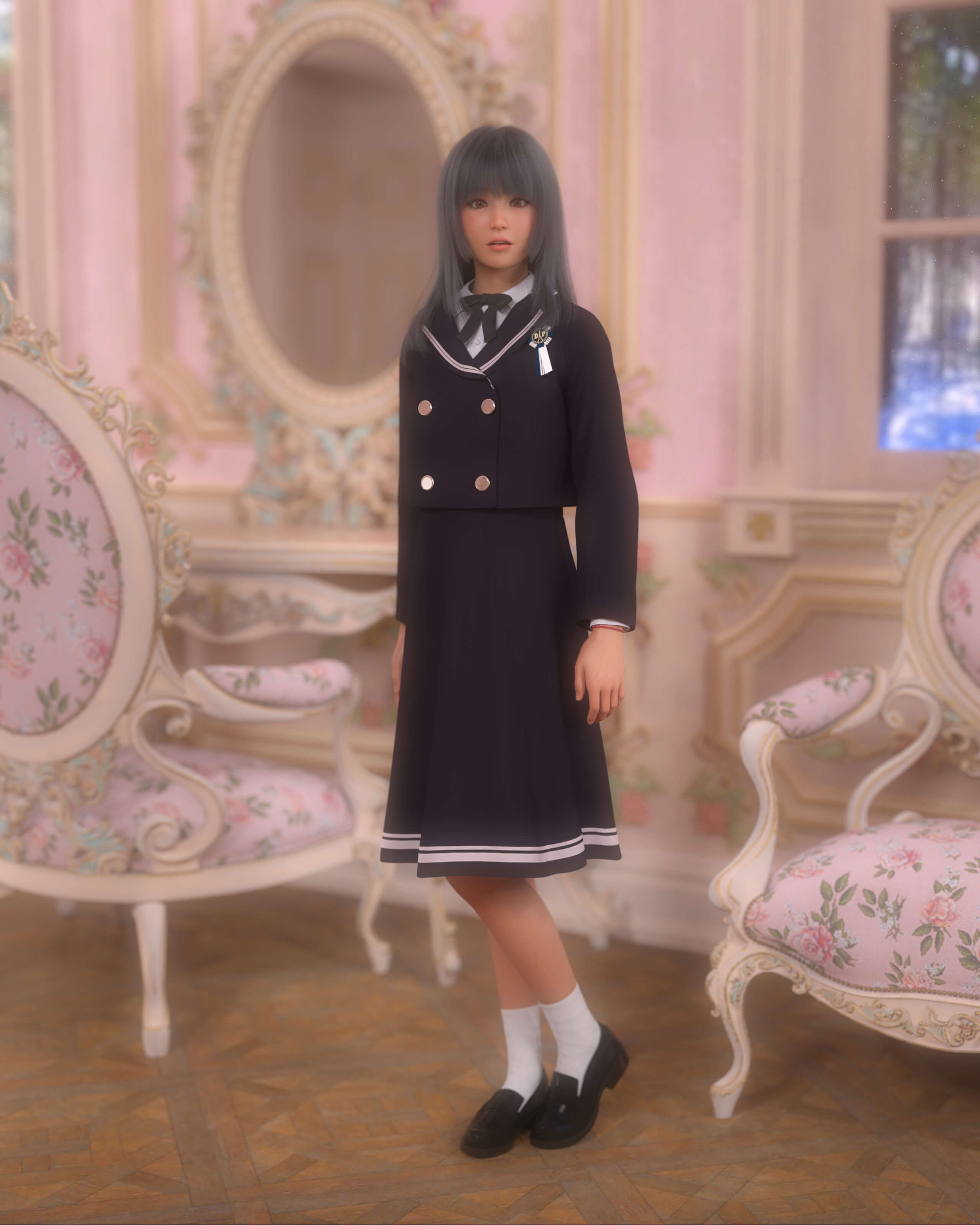 Girl Wearing Ensemble Dress 2 3D Render, Digital Artwork by Jugular