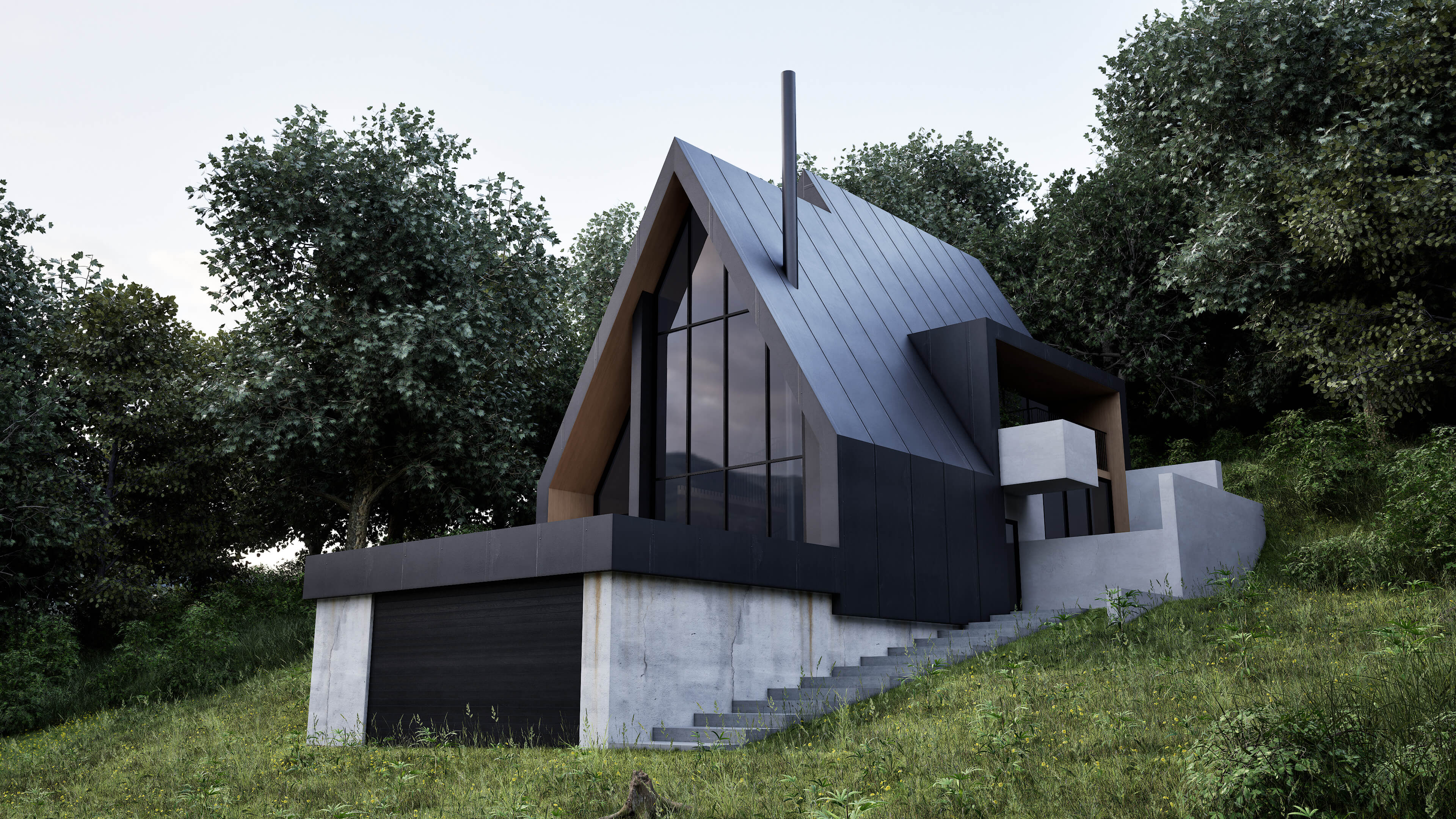 Archviz - A-Frame Villa 3D Render, Digital Artwork by Justine