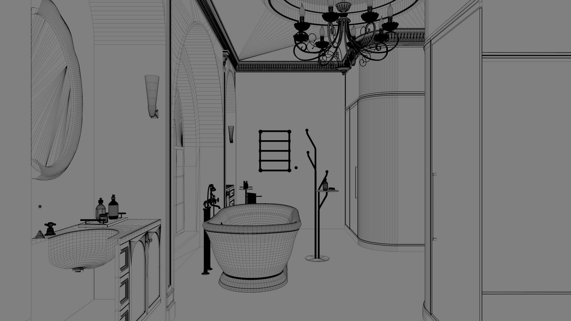 Luxury Classical Bathroom Interior 3D Model