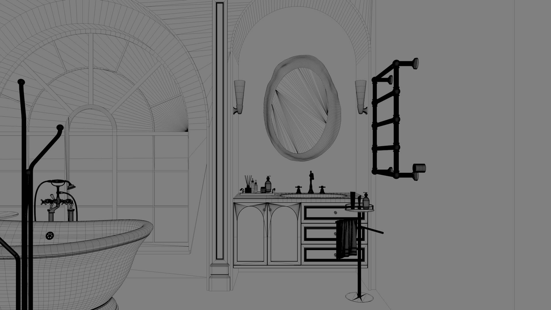 Luxury Classical Bathroom Interior 3D Model