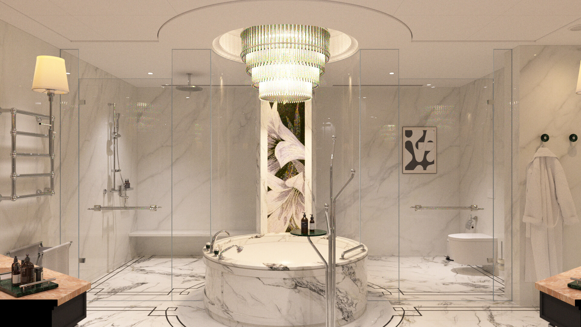 Luxury Modern Marble Bathroom Interior 3D Model with Freesta 3D Model