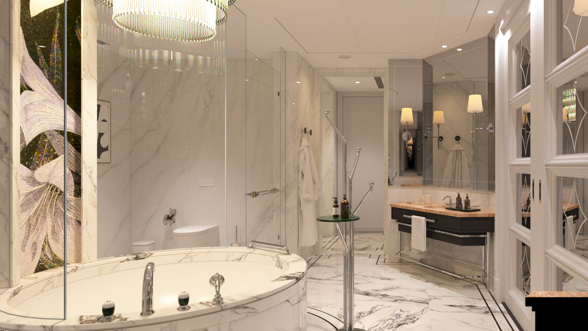 Luxury Modern Marble Bathroom Interior 3D Model with Freesta 3D Model