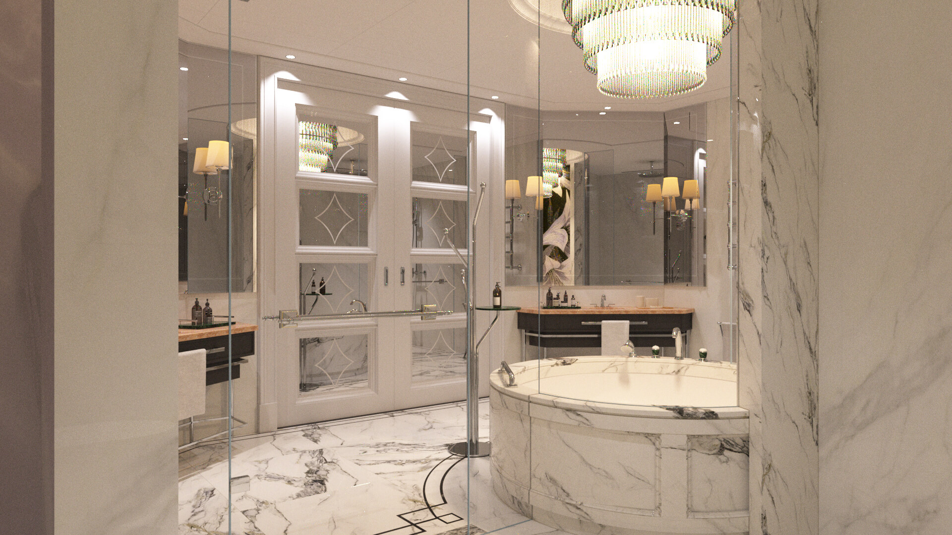 Luxury Modern Marble Bathroom Interior 3D Model with Freesta 3D Model