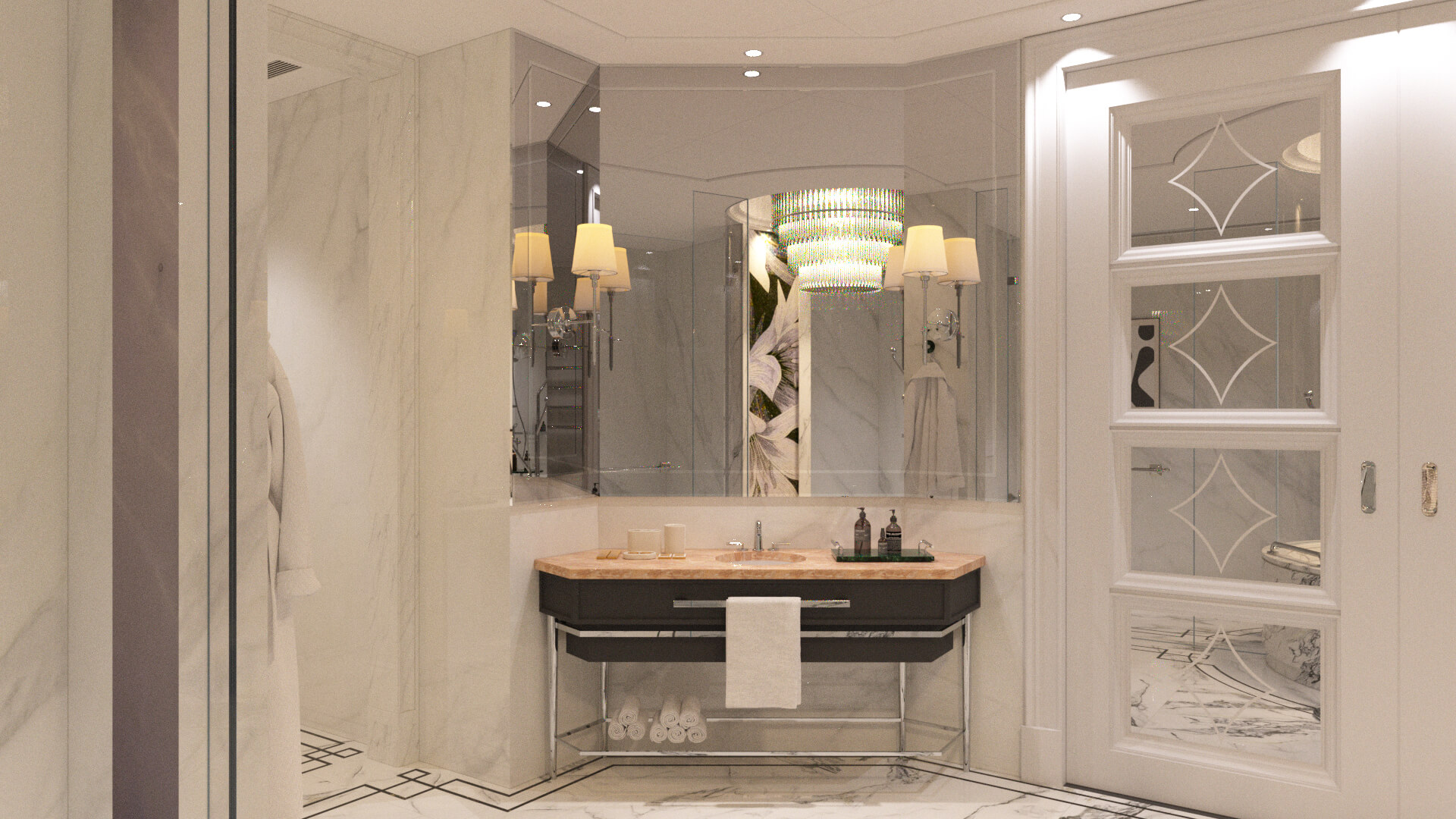 Luxury Modern Marble Bathroom Interior 3D Model with Freesta 3D Model